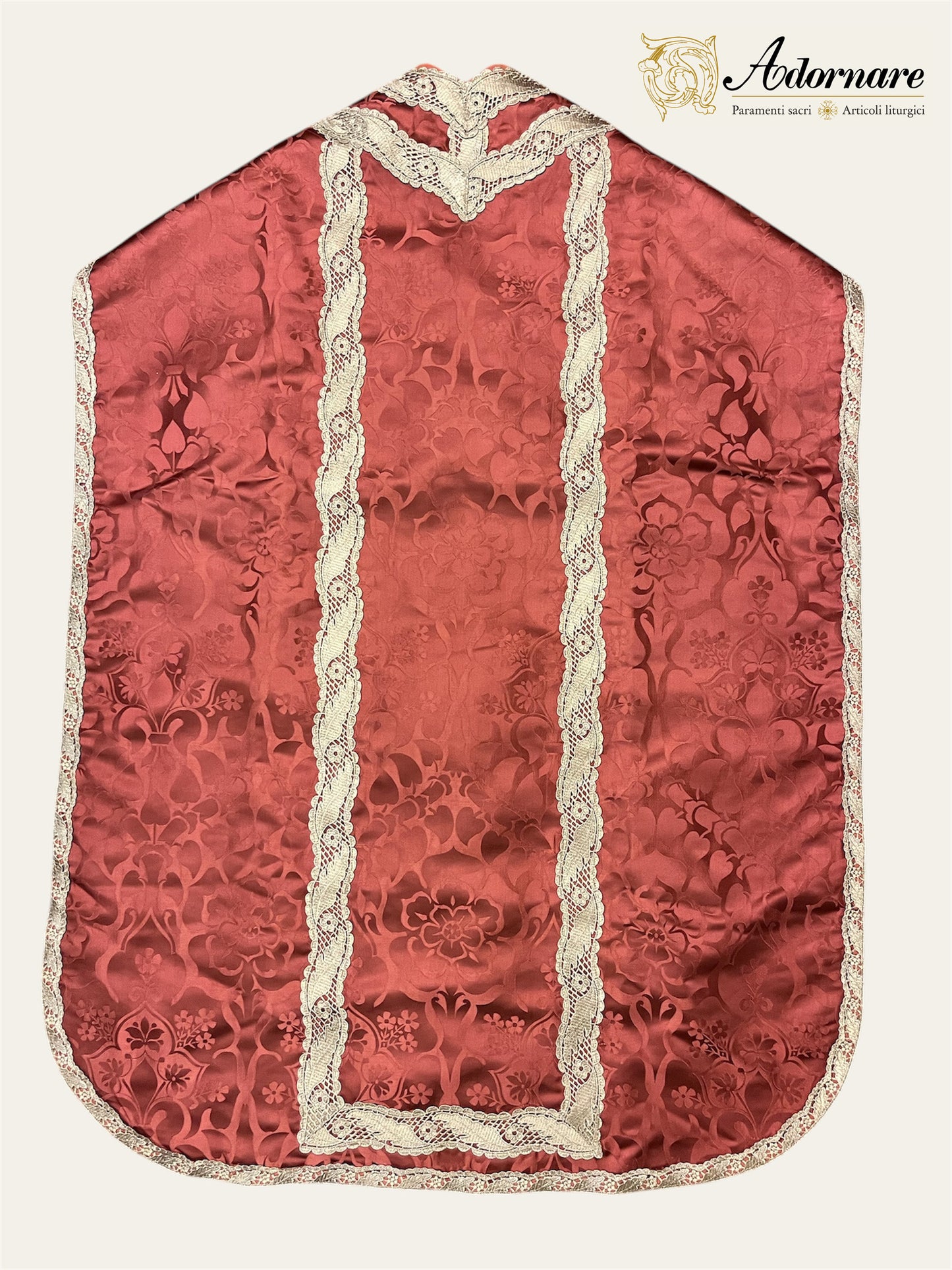 Damask Roman Chasuble with silver filigree wavy gallons - Low Mass Set / Pianete Romane Damasco