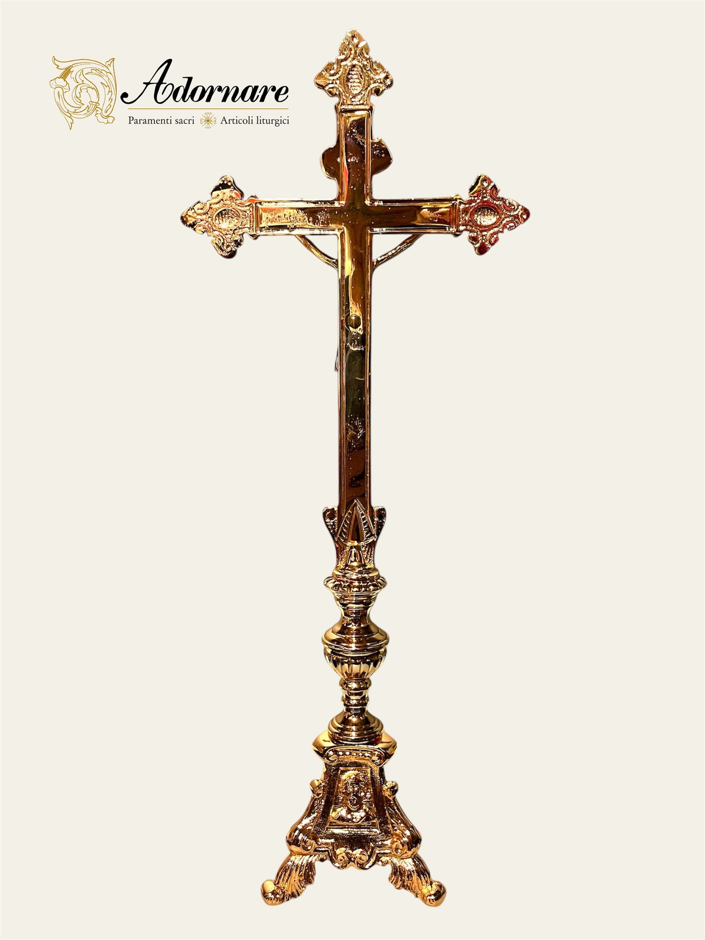 French style Altar Crucifix and Candlesticks with oil candles, gold-plated brass