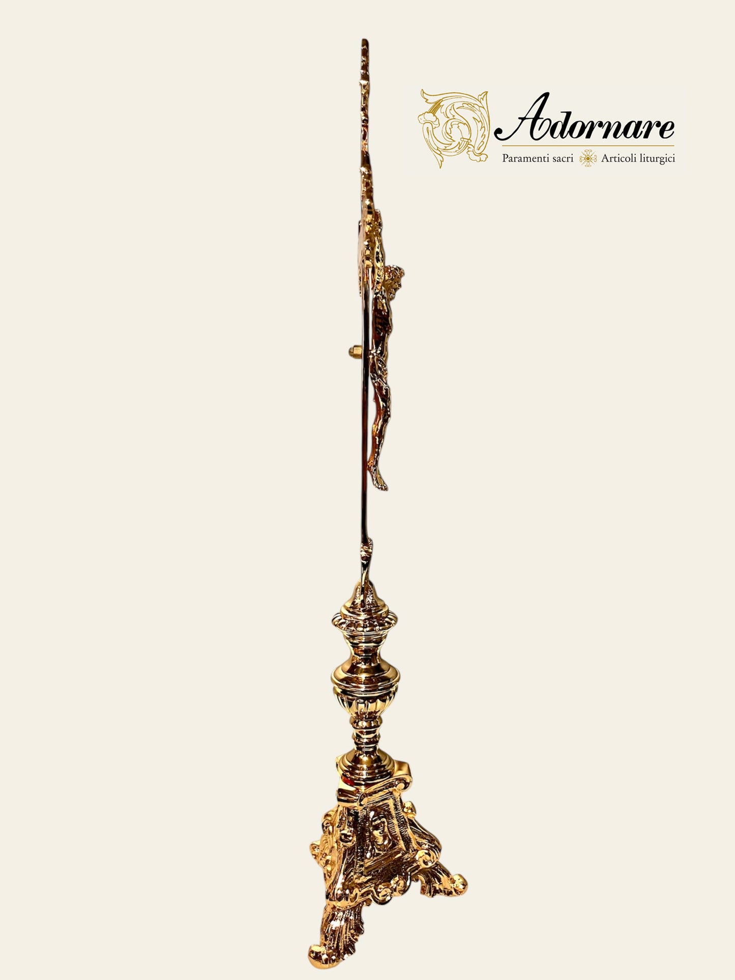 French style Altar Crucifix and Candlesticks with oil candles, gold-plated brass