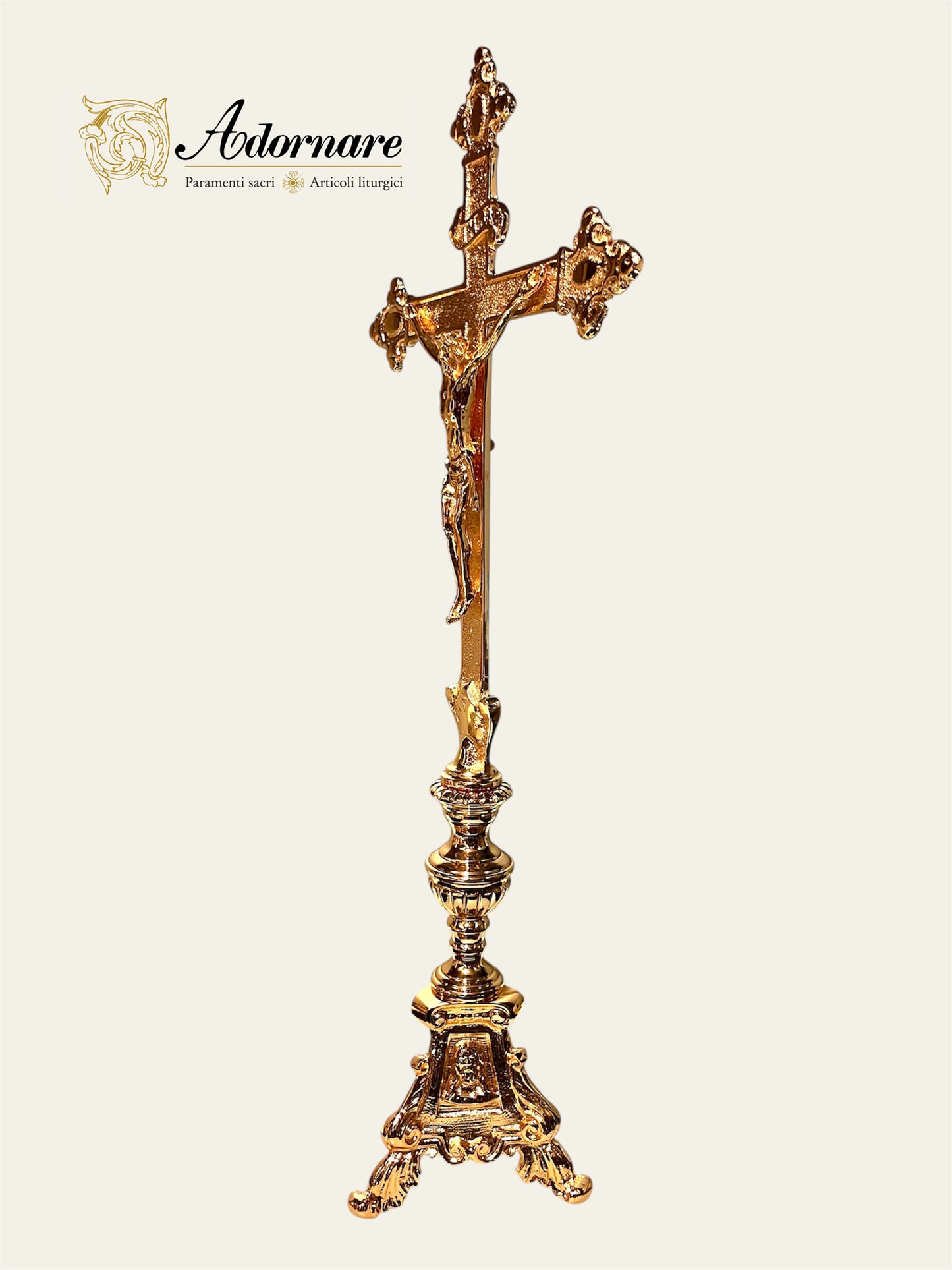 French style Altar Crucifix and Candlesticks with oil candles, gold-plated brass