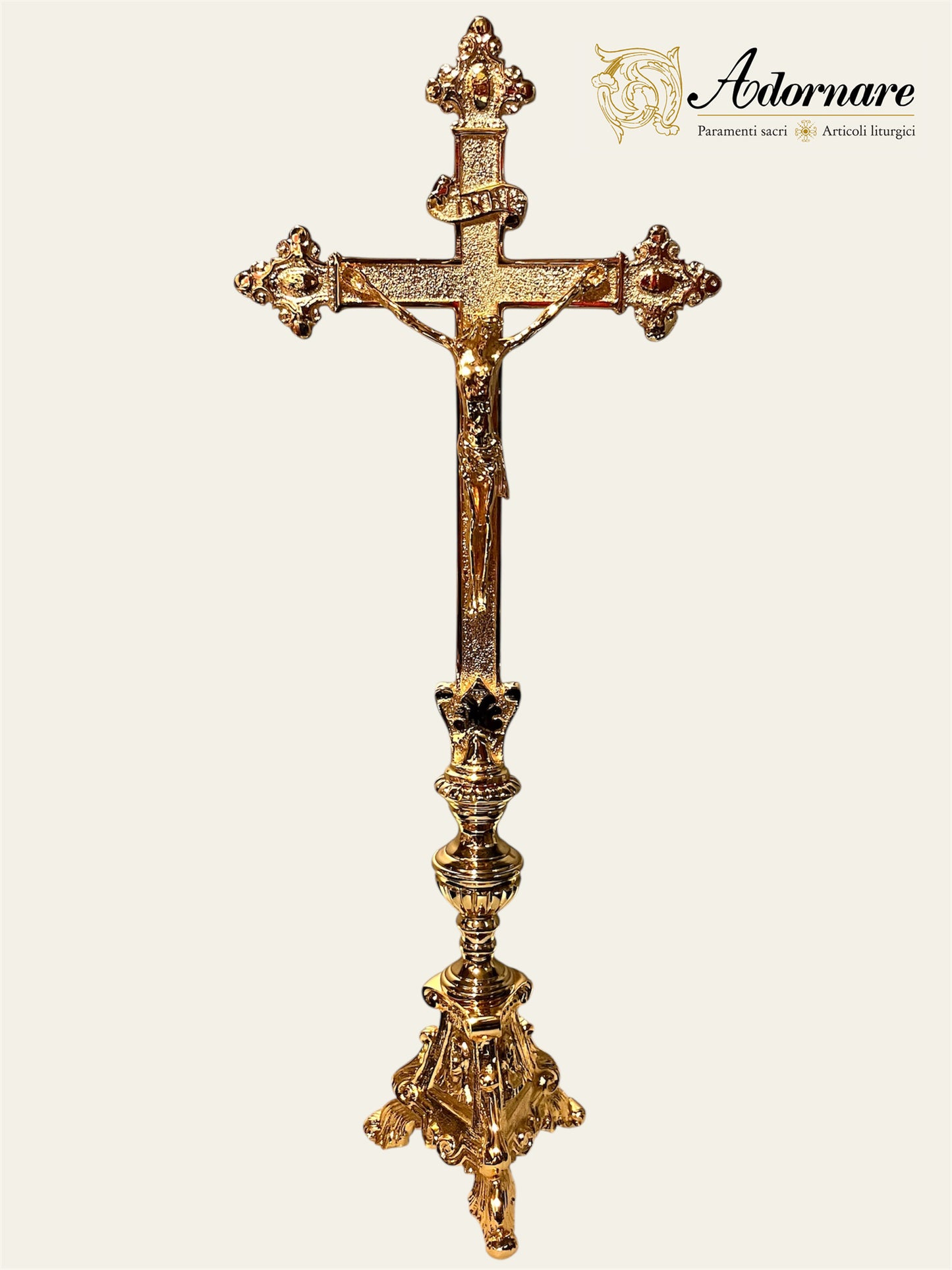 French style Altar Crucifix and Candlesticks with oil candles, gold-plated brass