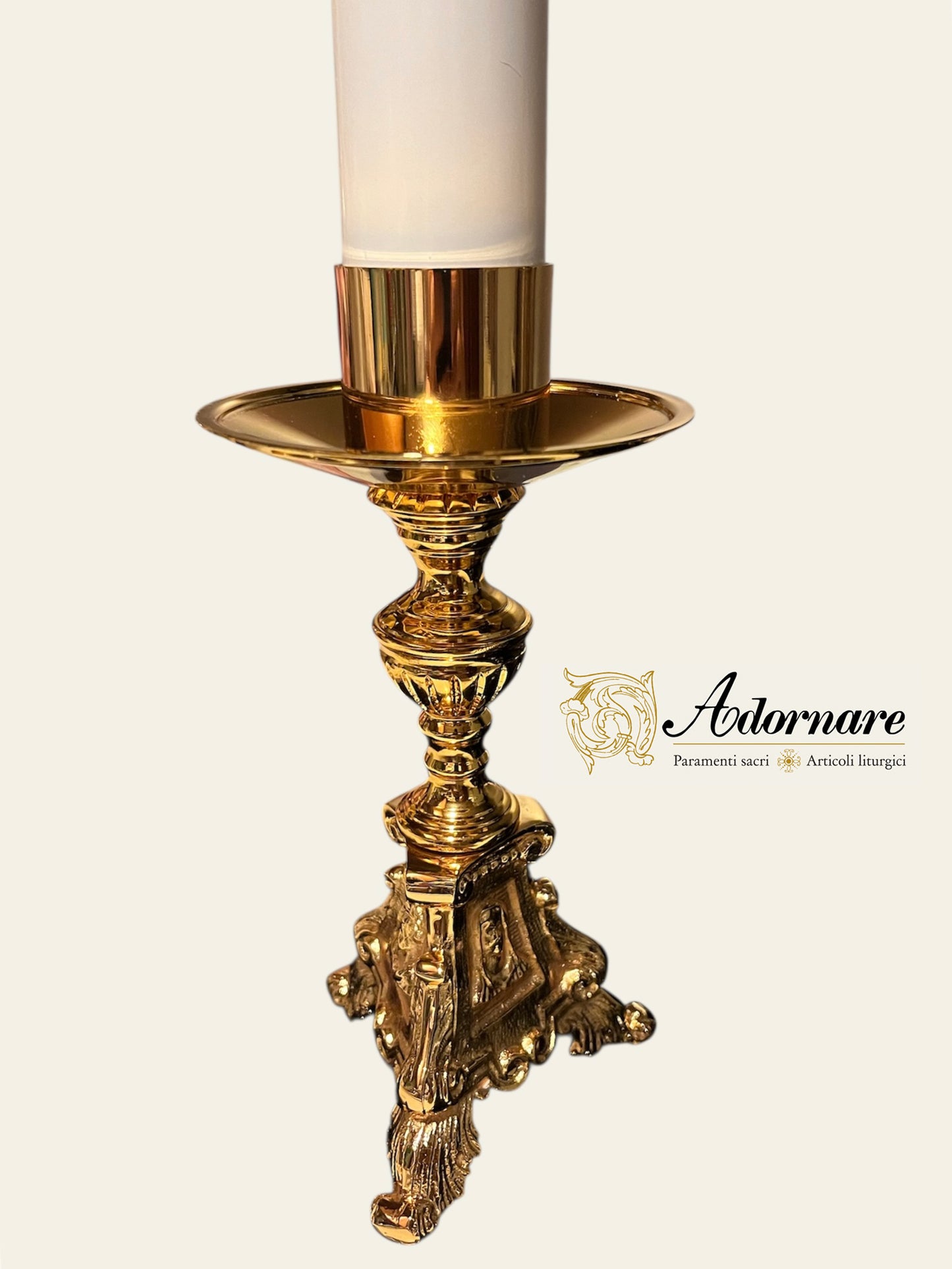 French style Altar Crucifix and Candlesticks with oil candles, gold-plated brass