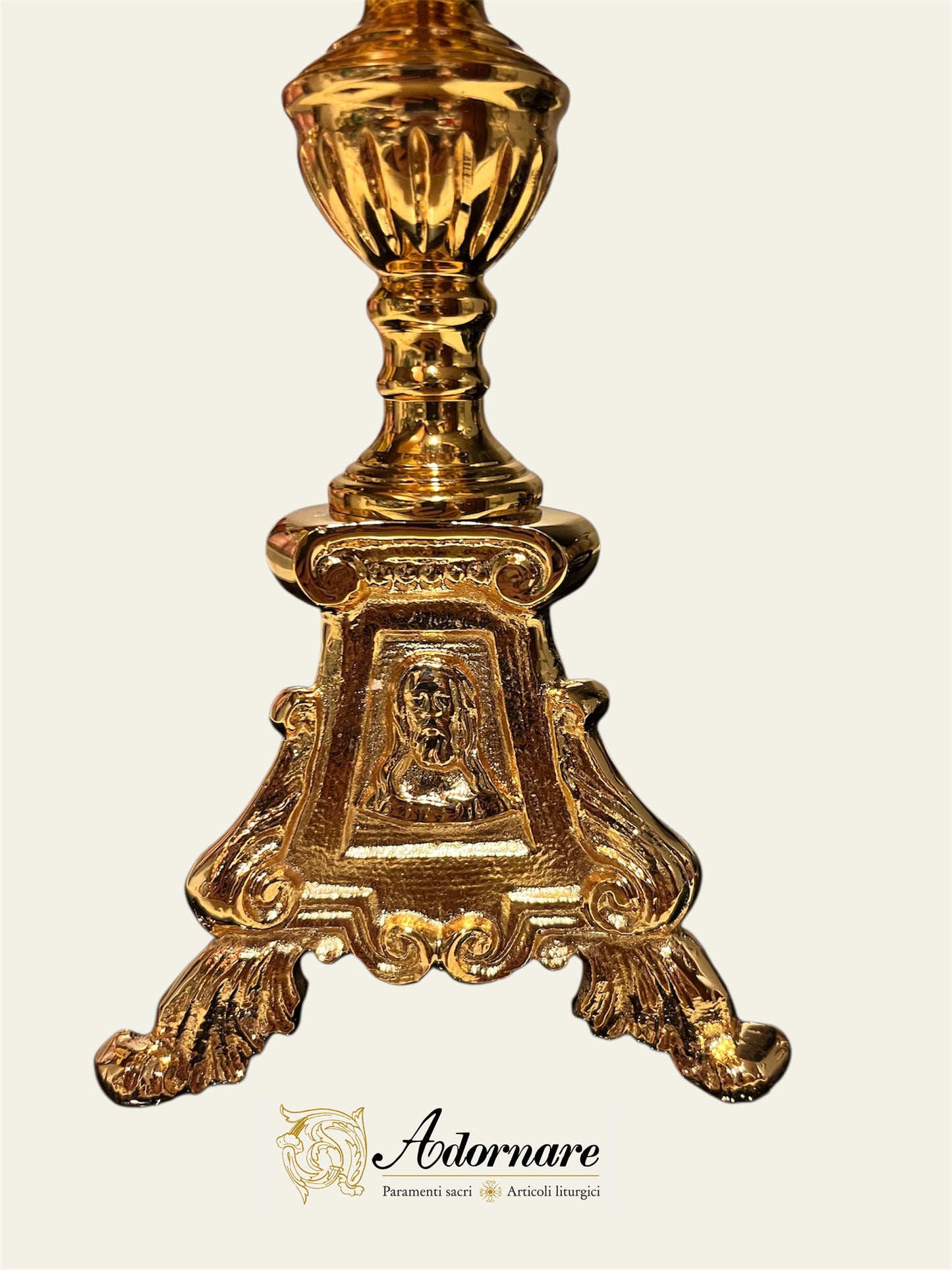 French style Altar Crucifix and Candlesticks with oil candles, gold-plated brass