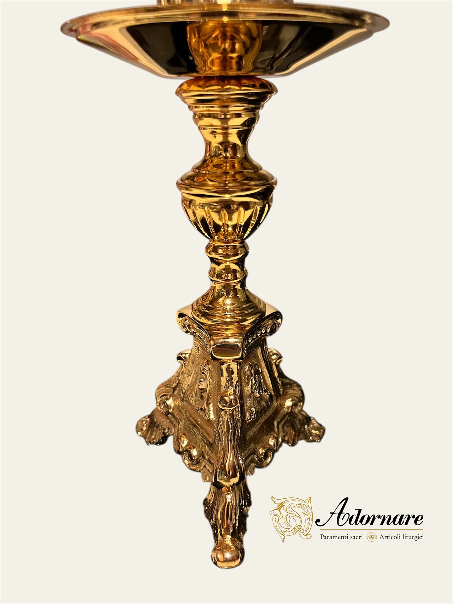 French style Altar Crucifix and Candlesticks with oil candles, gold-plated brass
