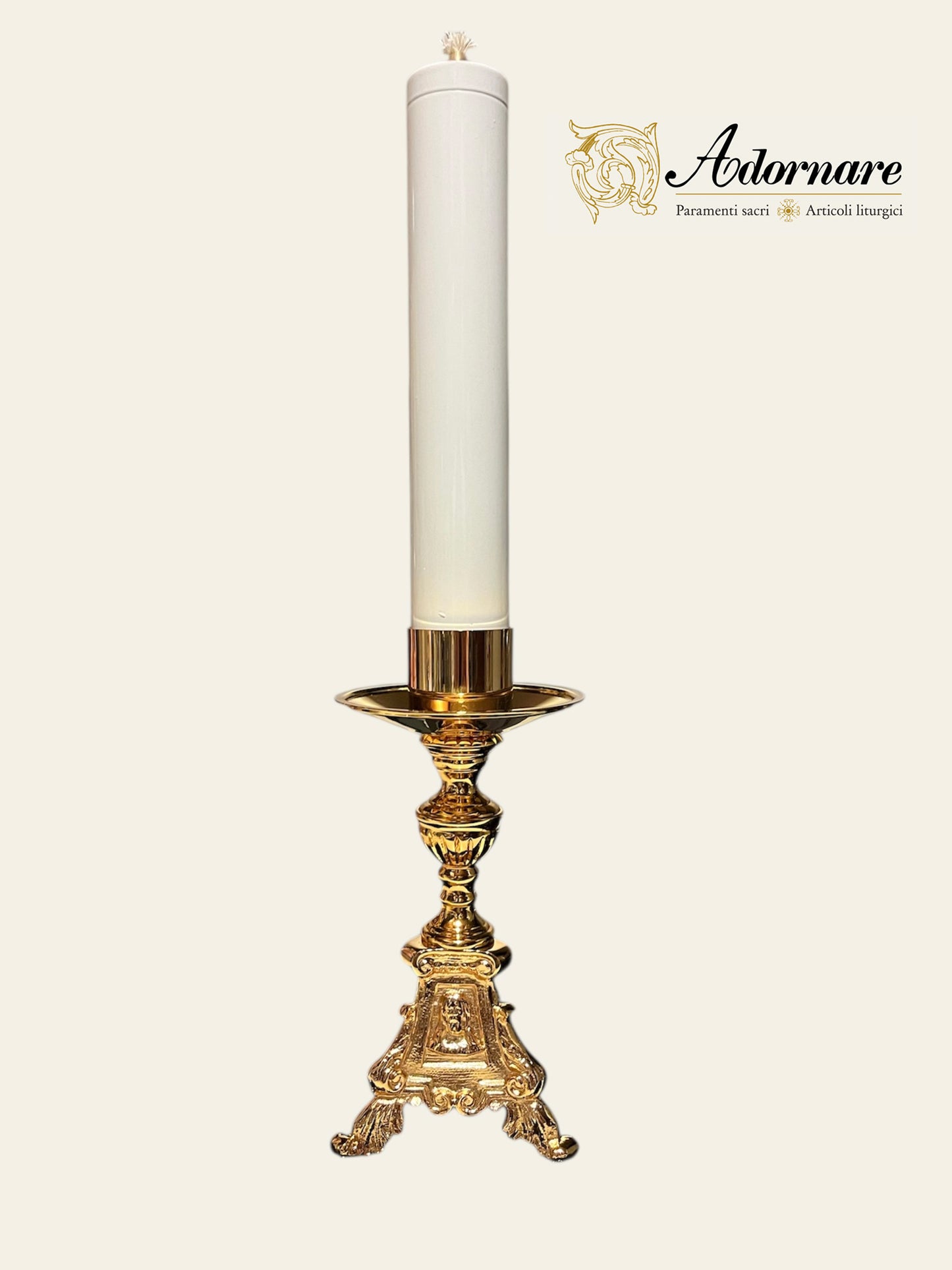 French style Altar Crucifix and Candlesticks with oil candles, gold-plated brass
