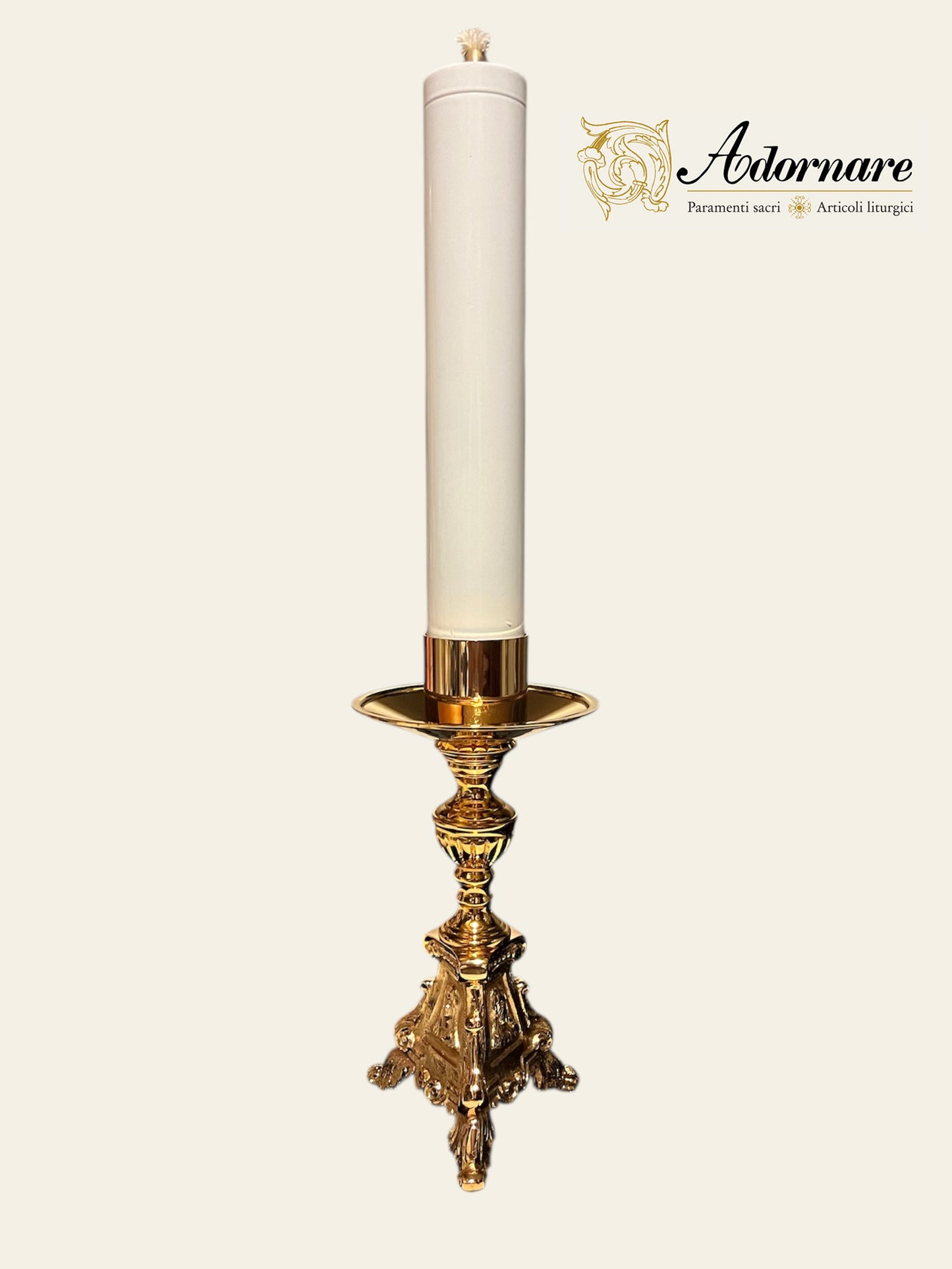 French style Altar Crucifix and Candlesticks with oil candles, gold-plated brass