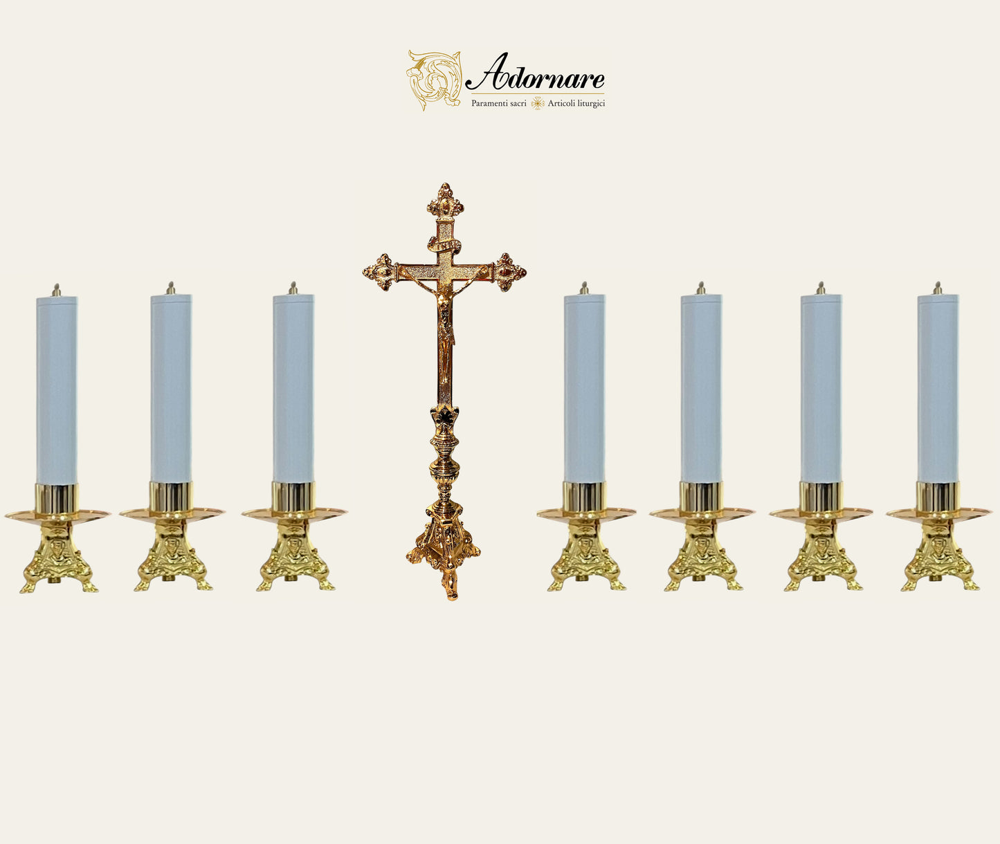 French style Altar Crucifix and Candlesticks with oil candles, gold-plated brass