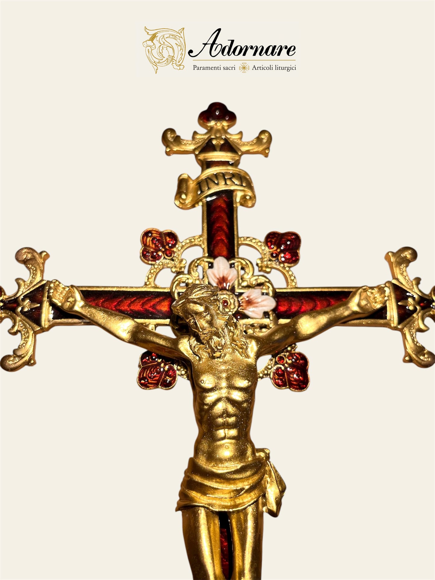 Dark Red Enamel Altar Crucifix, baroque style
