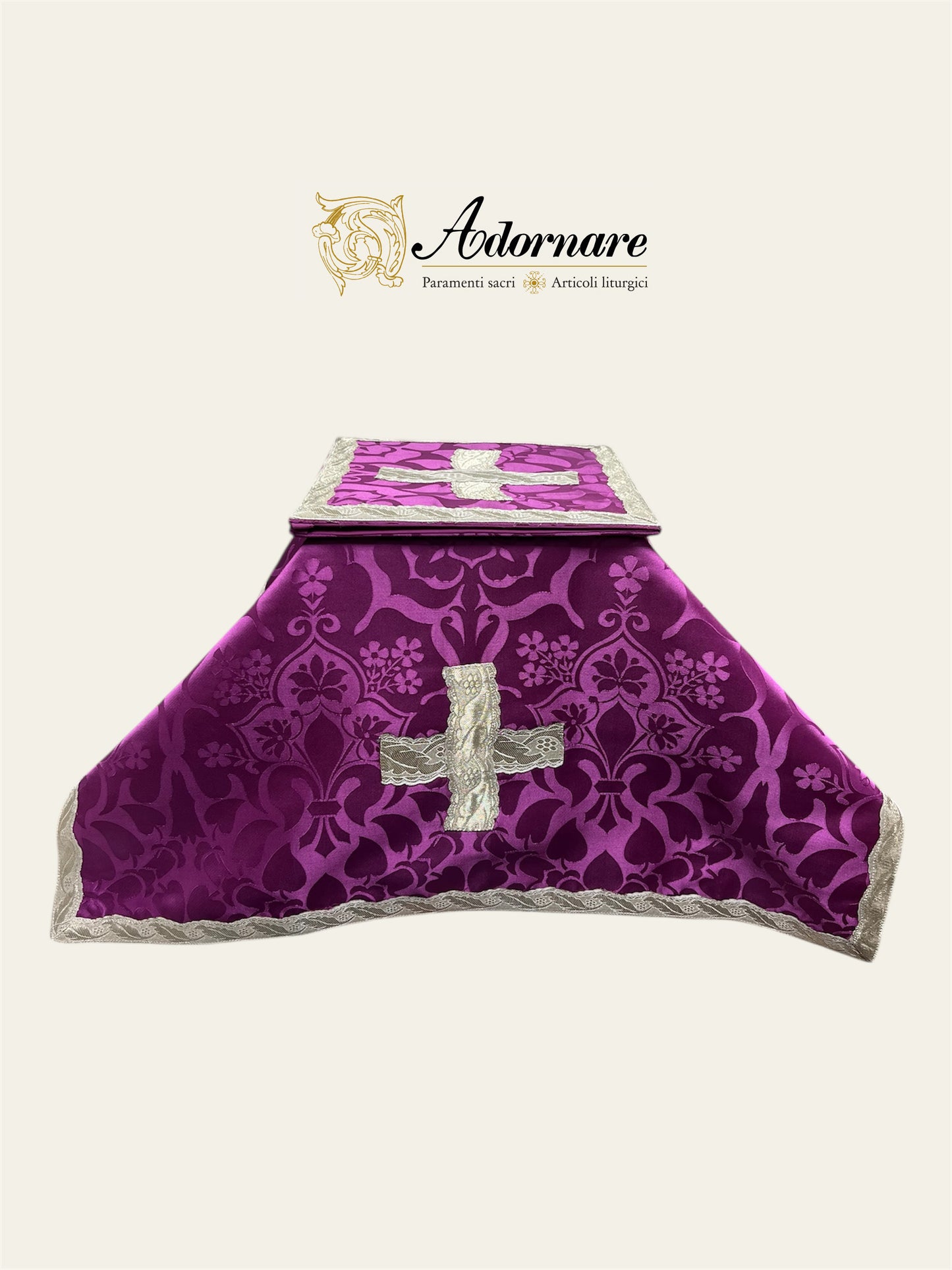 Damask St Philip Neri Chasuble with brocade panels and silver gallons - Low Mass Set / Pianete San Filippo in Broccato