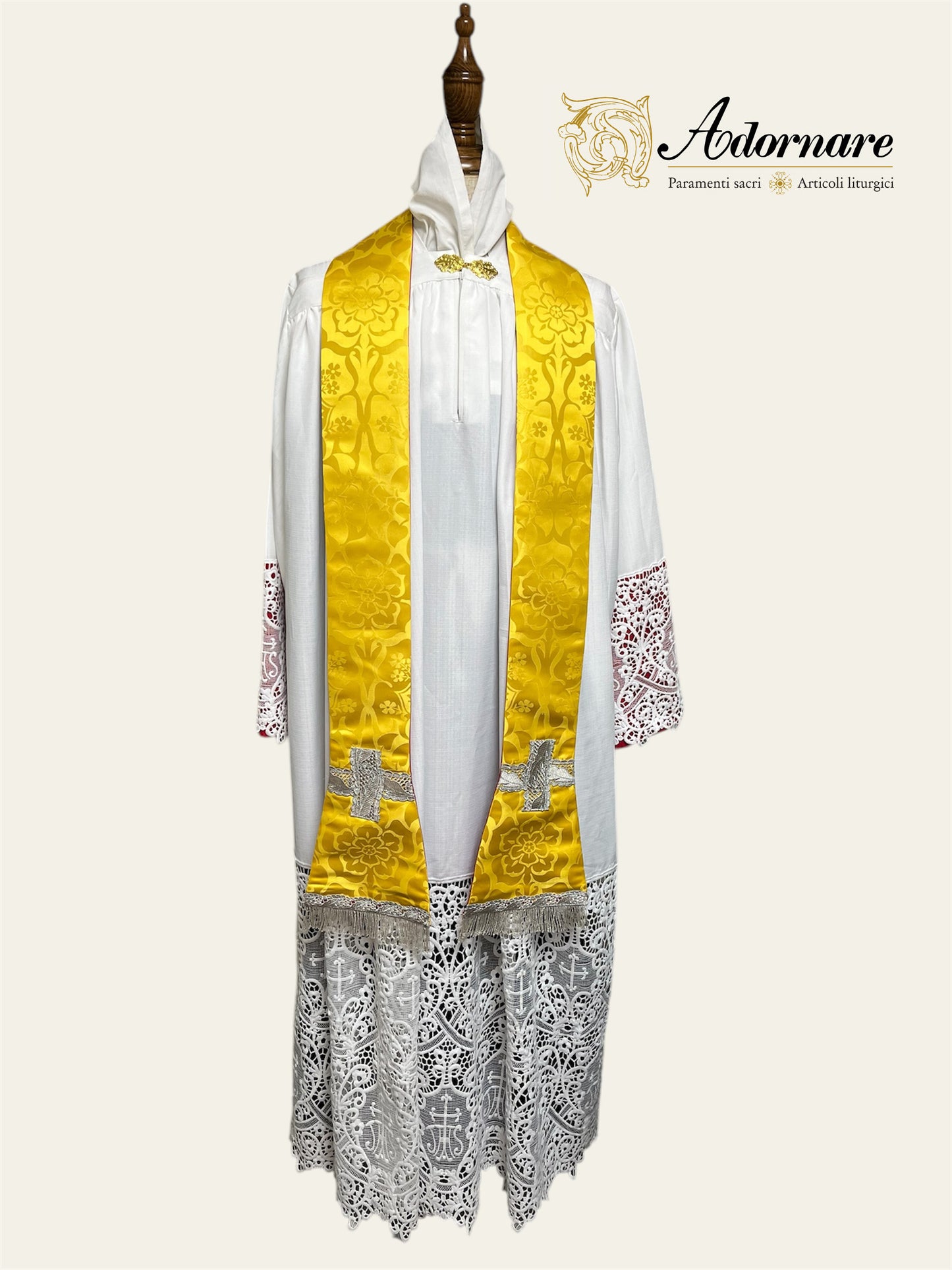 Damask Roman Chasuble with silver filigree wavy gallons - Low Mass Set / Pianete Romane Damasco