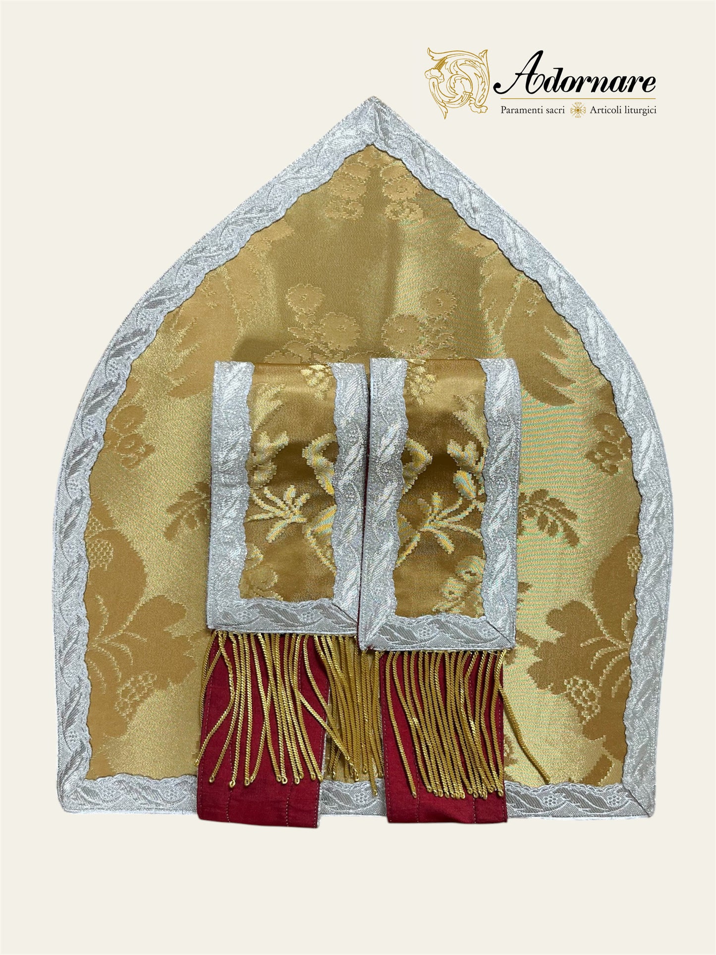 Traditional Mitre in gold silk damask
