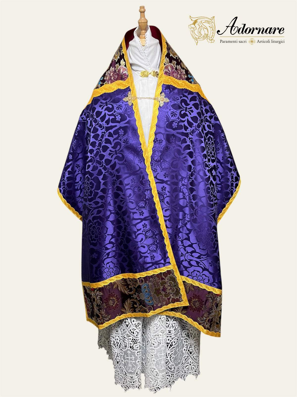 Damask Humeral veil with floral brocade insert / Velo Omerale Damasco con inserti