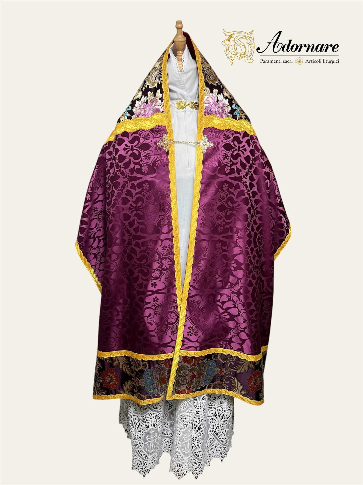 Damask Humeral veil with floral brocade insert / Velo Omerale Damasco con inserti