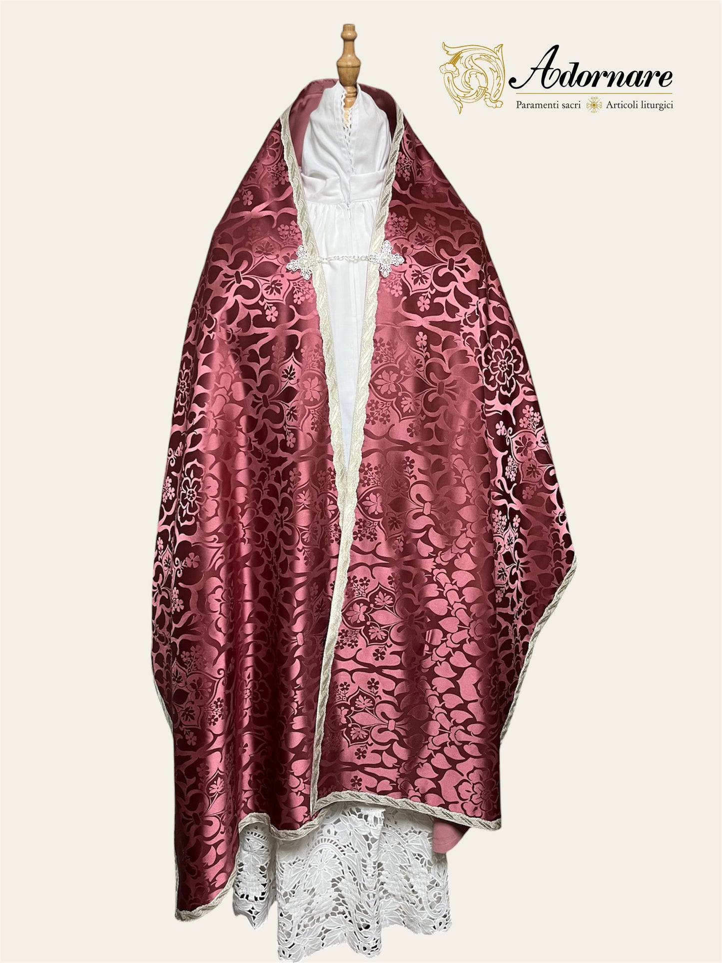 Roman-style Damask Humeral veil with sunburst IHS embroidery (Silver embroidery) / Velo Omerale Damasco ricamato con simbolo IHS (Ricamato in argento)