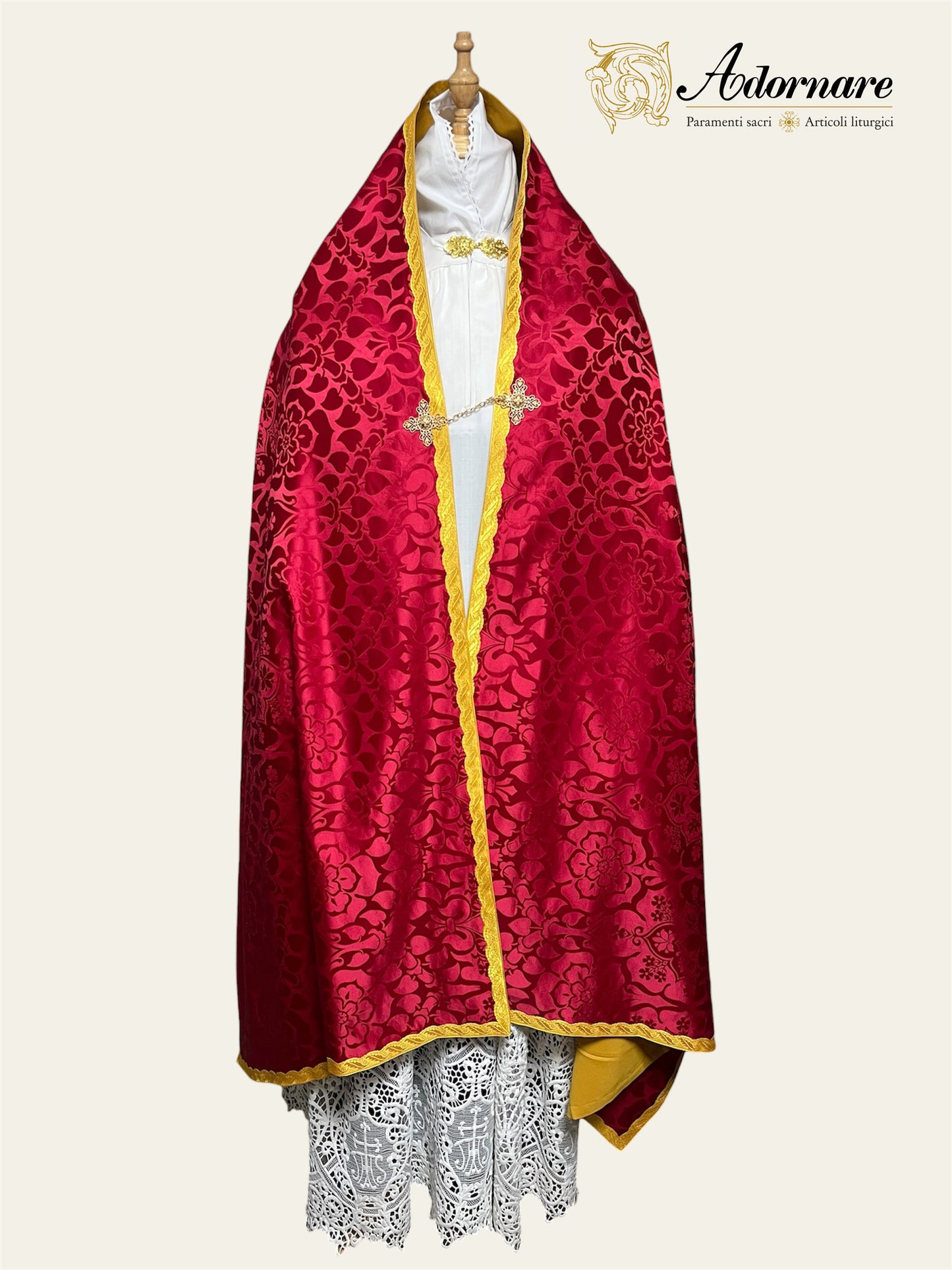 90 cm Traditional Roman Damask Humeral veil with sunburst IHS embroidery / Velo Omerale Damasco ricamato con simbolo IHS