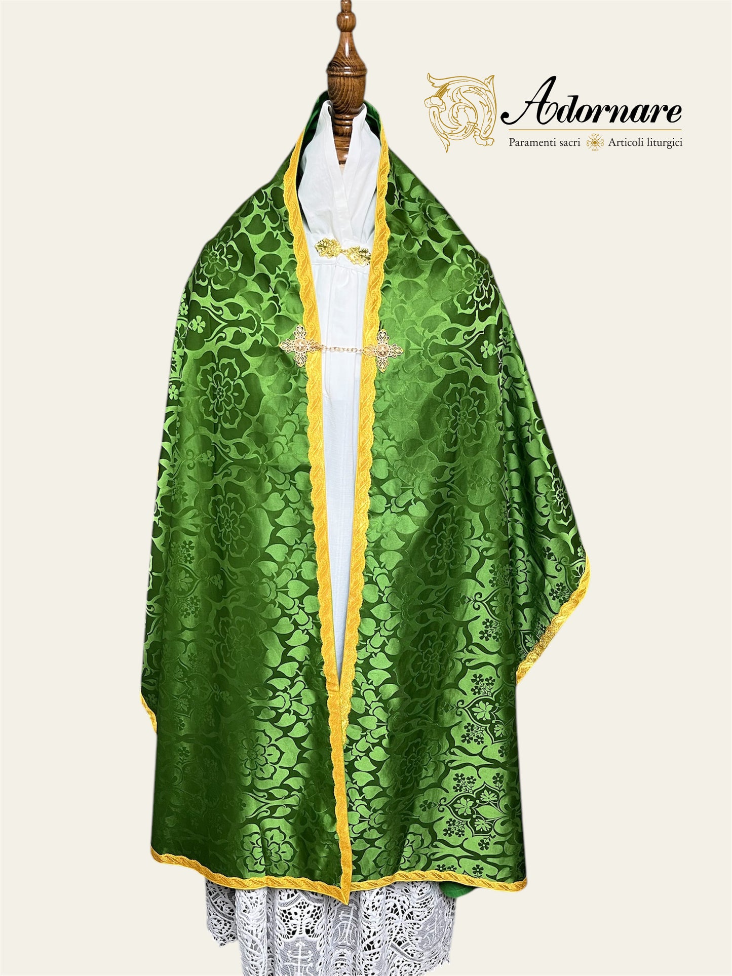 Roman-style Damask Humeral veil with sunburst IHS embroidery (All colours) / Velo Omerale Damasco ricamato con simbolo IHS