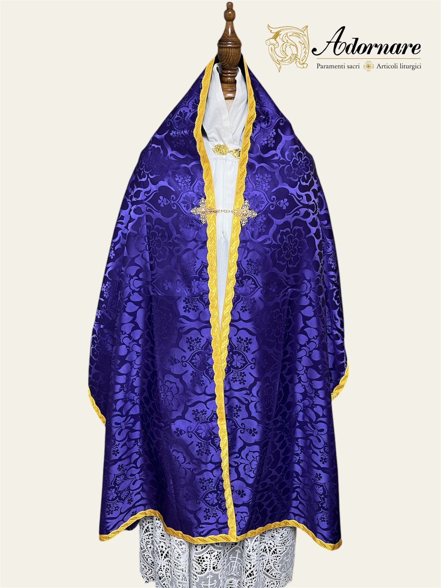 Roman-style Damask Humeral veil with sunburst IHS embroidery (All colours) / Velo Omerale Damasco ricamato con simbolo IHS