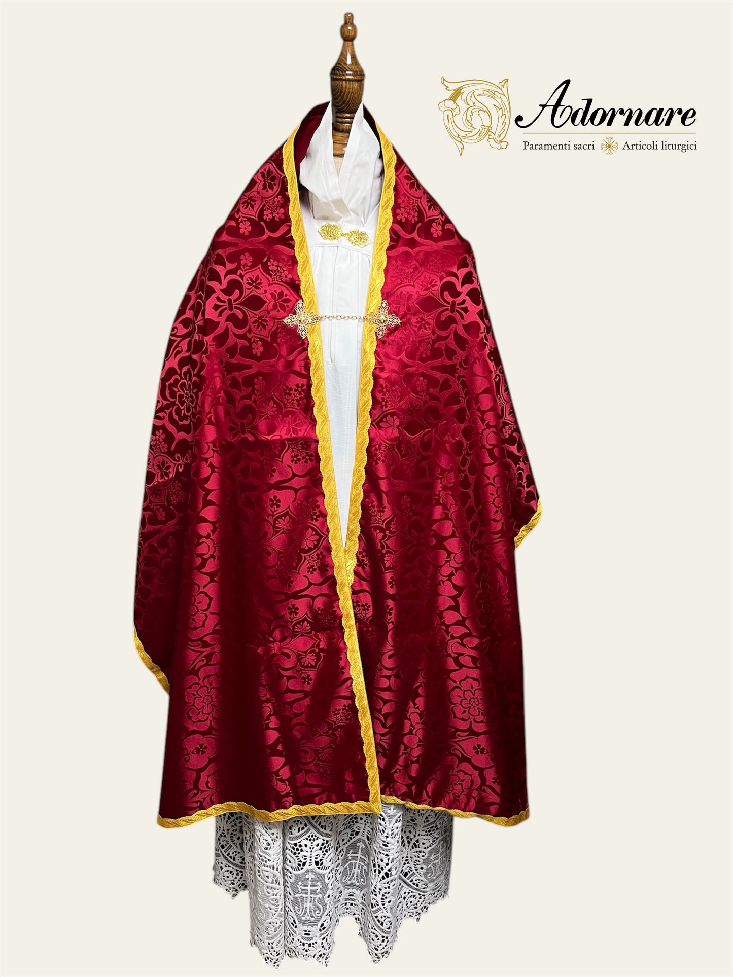 Roman-style Damask Humeral veil with sunburst IHS embroidery (All colours) / Velo Omerale Damasco ricamato con simbolo IHS