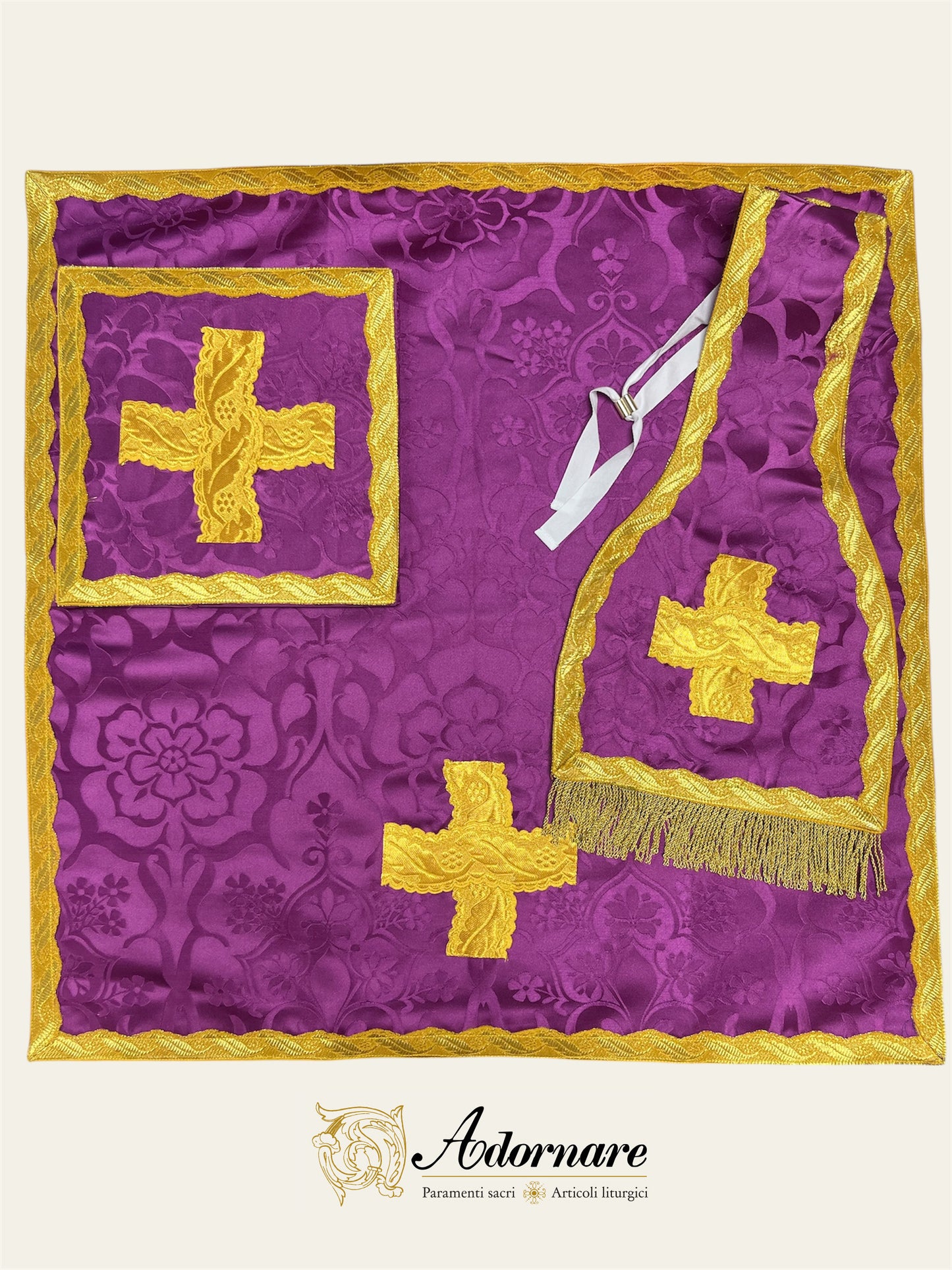 IHS Embroidered Folded chasubles & broad stole Solemn Mass Set in French Roman Style /Pianete Plicate e Stolone Francese Damasco Ricamato "IHS"