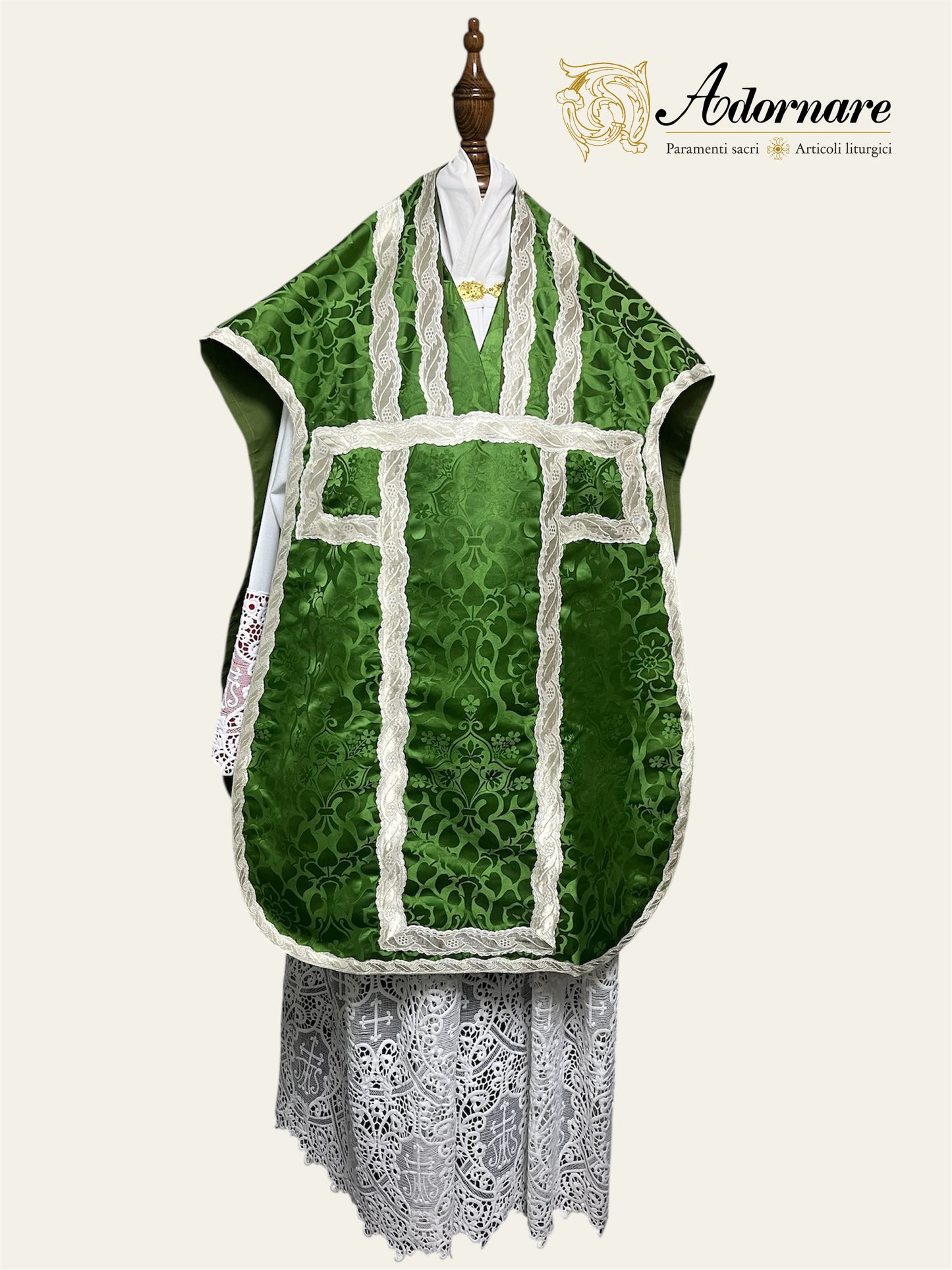 Damask Roman Chasuble with silver wavy gallons - Low Mass Set / Pianete Romane Damasco con gallone argento
