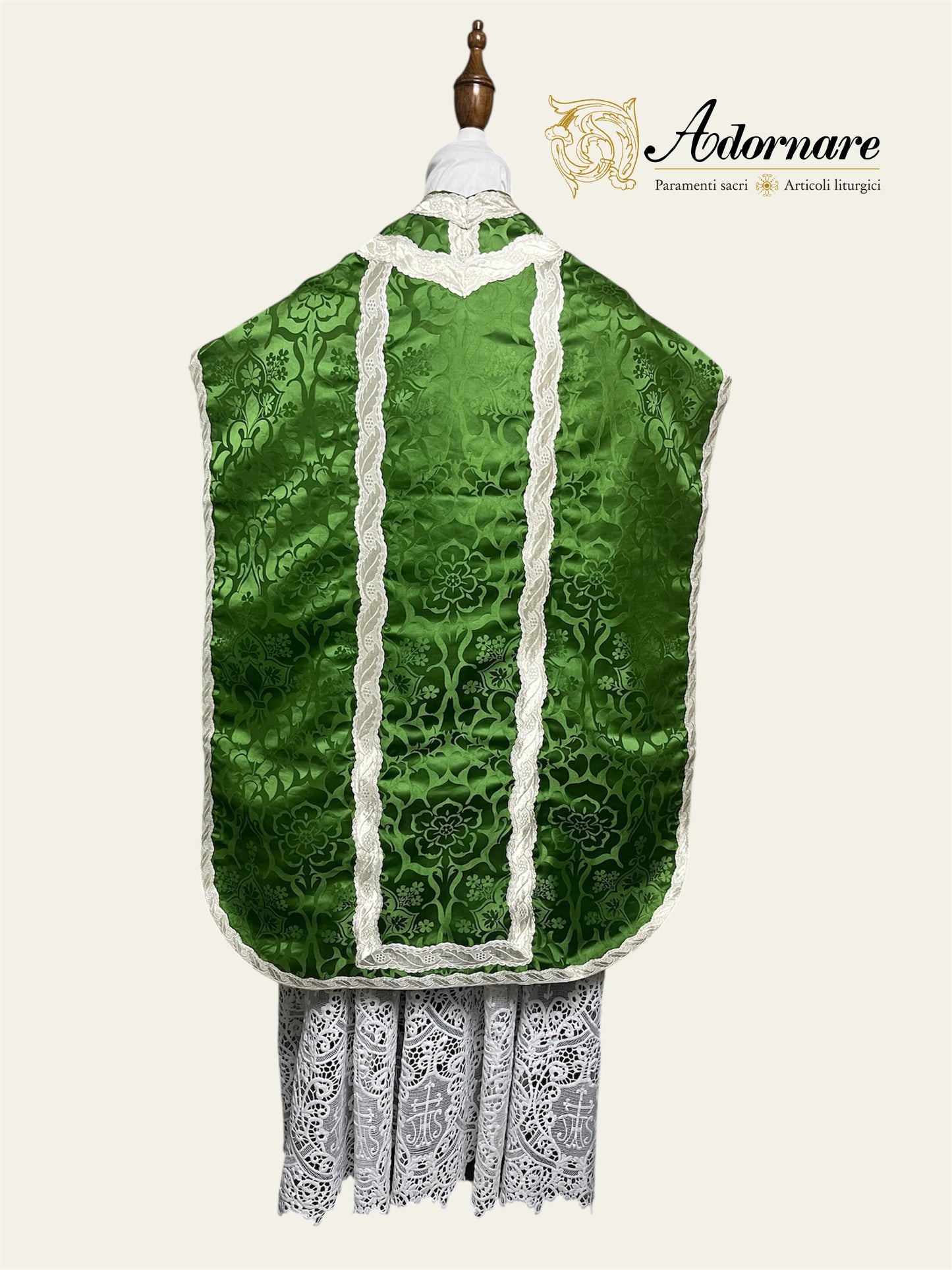 Damask Roman Chasuble with silver wavy gallons - Low Mass Set / Pianete Romane Damasco con gallone argento
