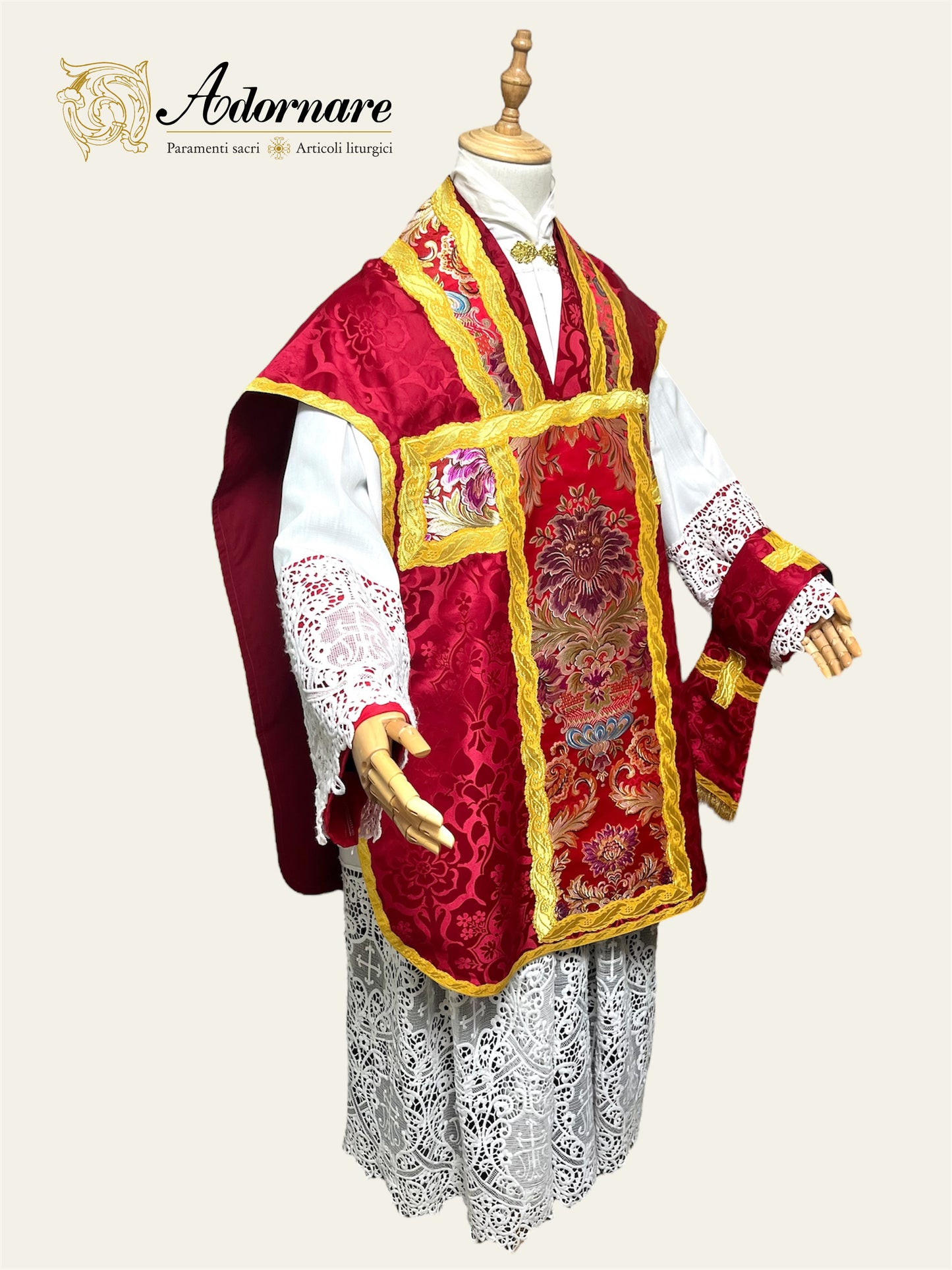 Italian-cut Damask Roman Chasuble with brocade panels Low Mass Set / Pianeta Romana Damasco con inserti