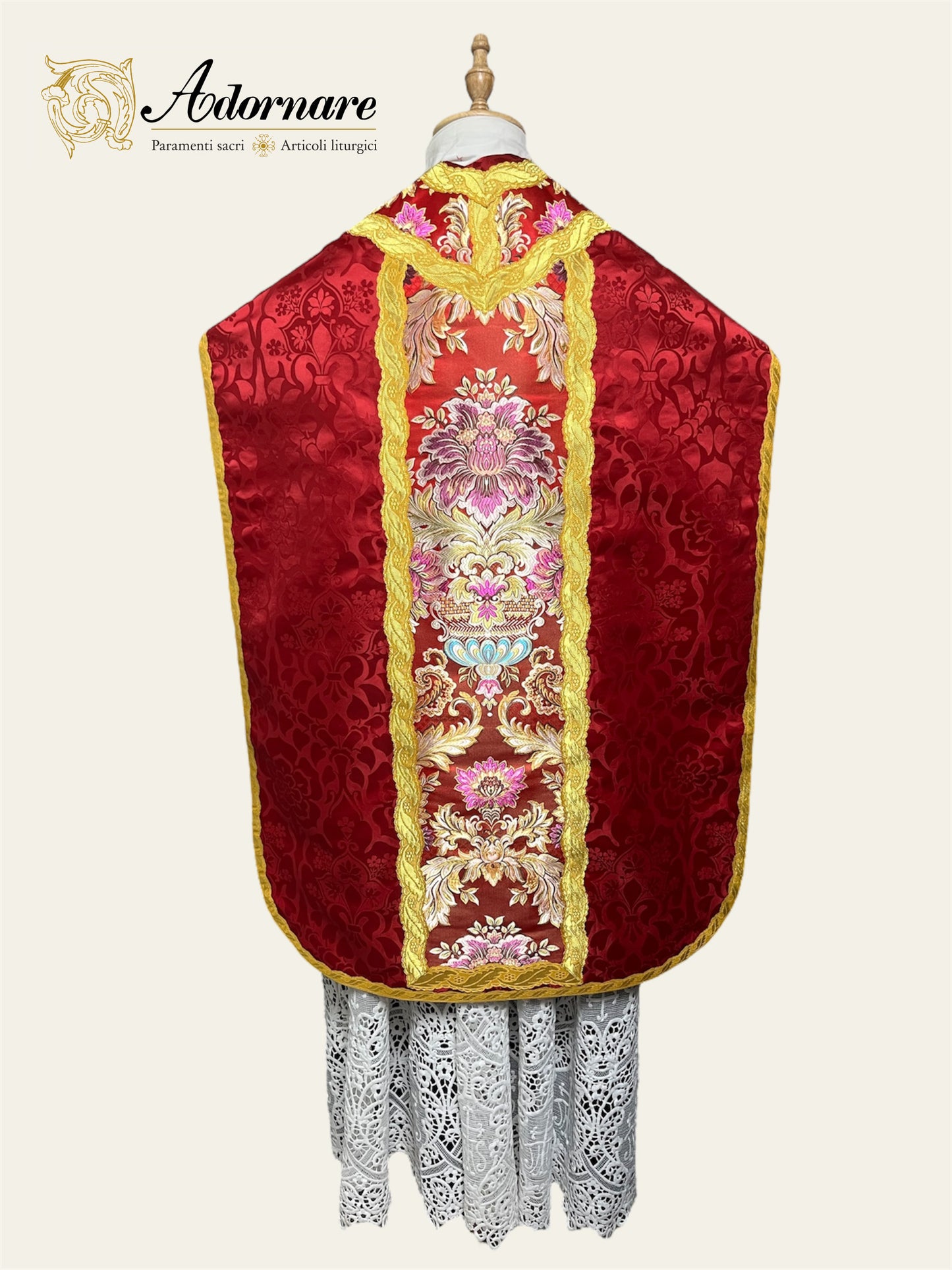 Italian-cut Damask Roman Chasuble with brocade panels Low Mass Set / Pianeta Romana Damasco con inserti