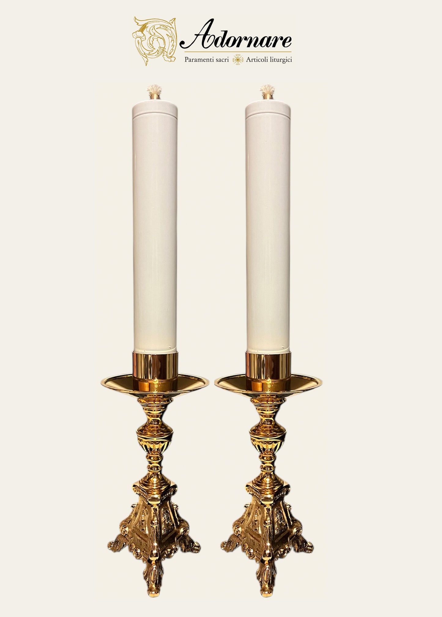 French style Altar Crucifix and Candlesticks with oil candles, gold-plated brass