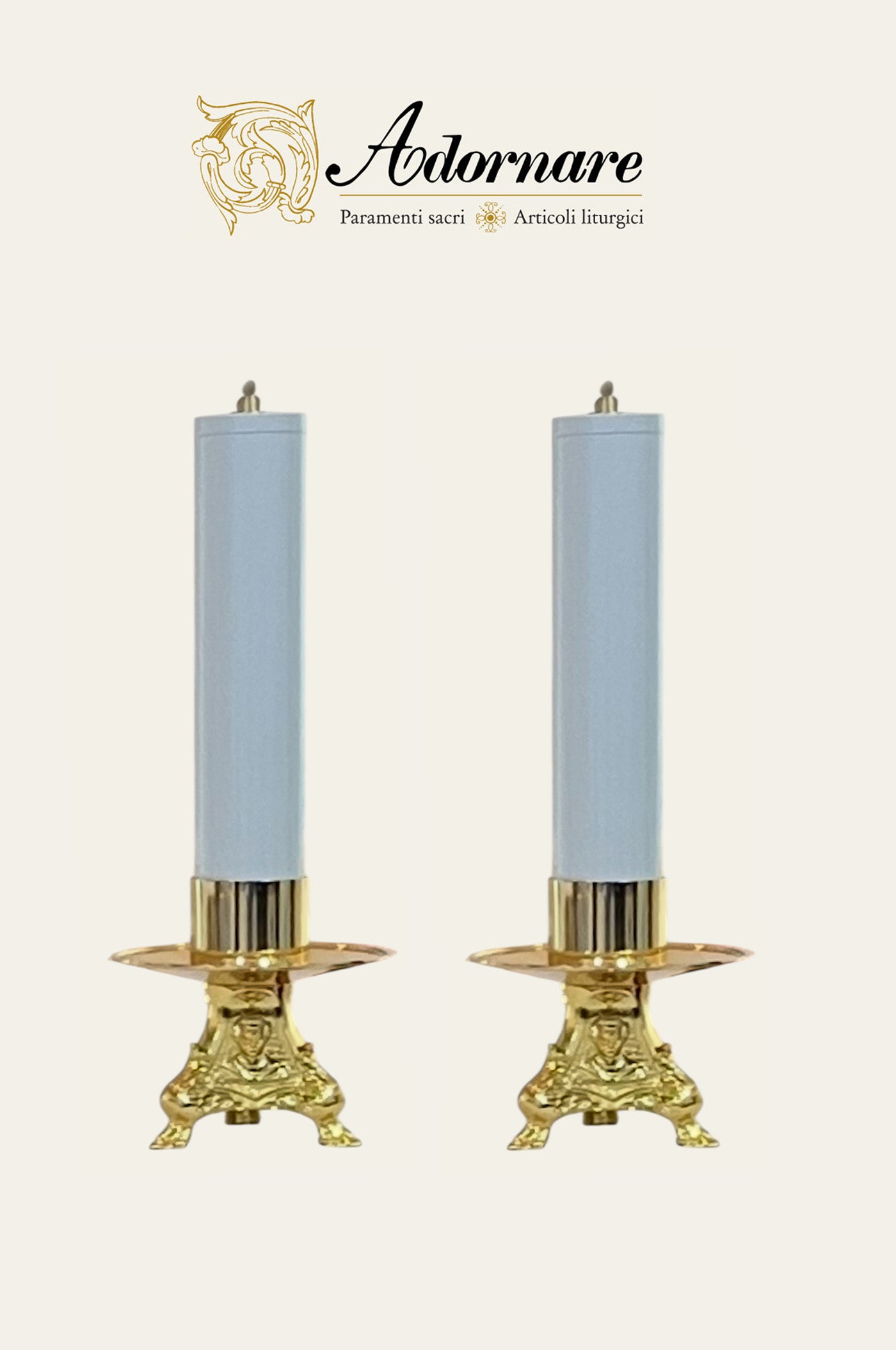 French style Altar Crucifix and Candlesticks with oil candles, gold-plated brass