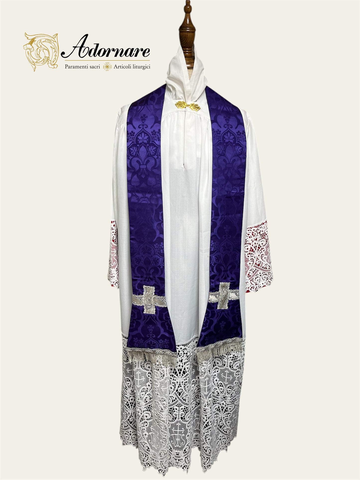 Damask Roman Chasuble with silver filigree wavy gallons - Low Mass Set / Pianete Romane Damasco