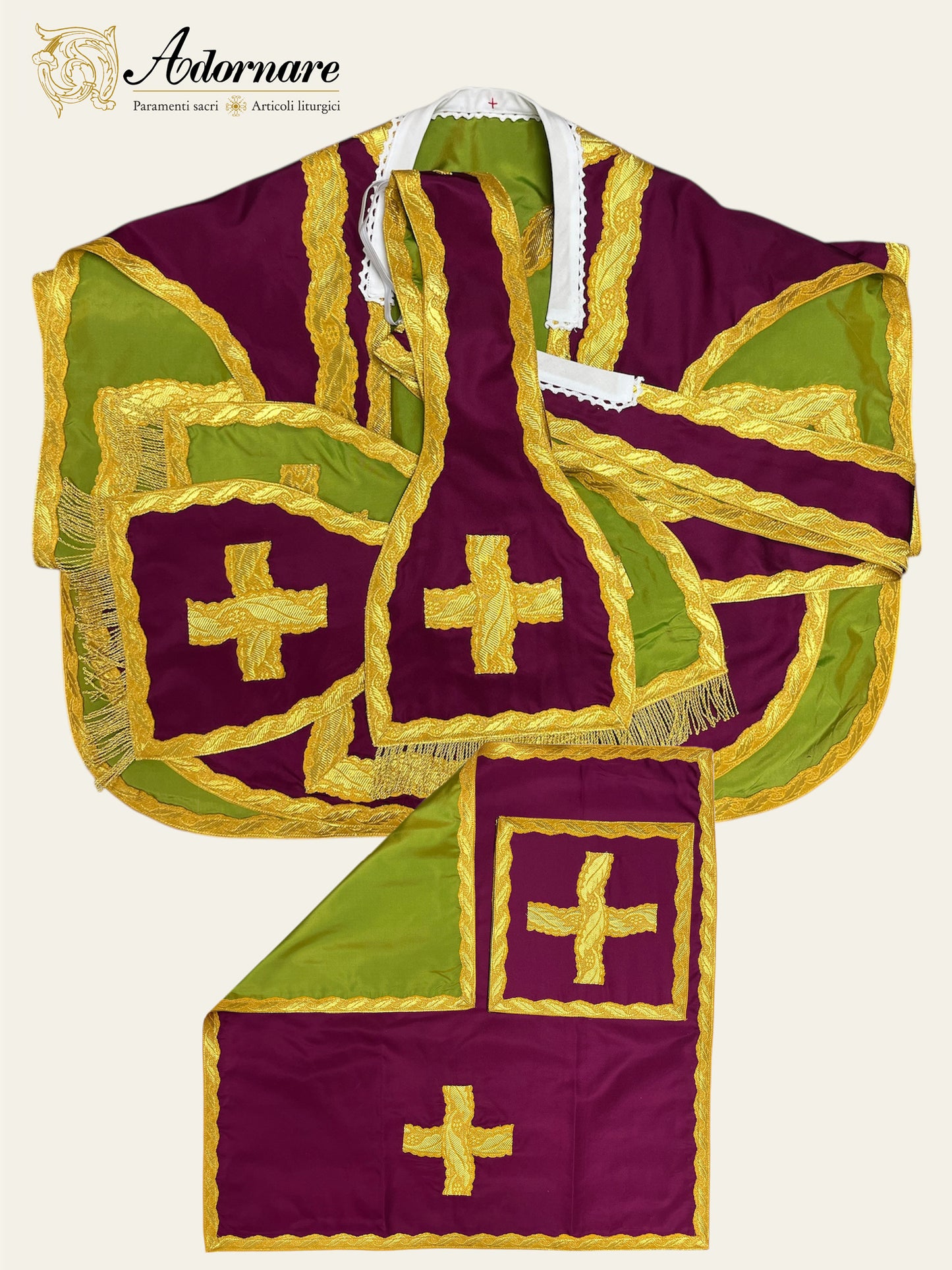 Silk Taffeta Reversible French Travel Set (Olive Green/Violet) / Pianeta Francese bicolore in pura seta