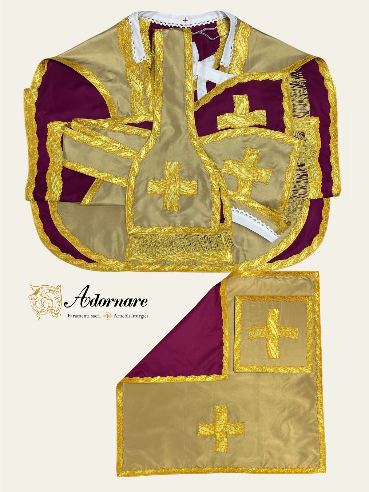 Silk Dupioni Reversible French Travel Set (Gold/Violet) / Pianeta Francese bicolore in pura seta