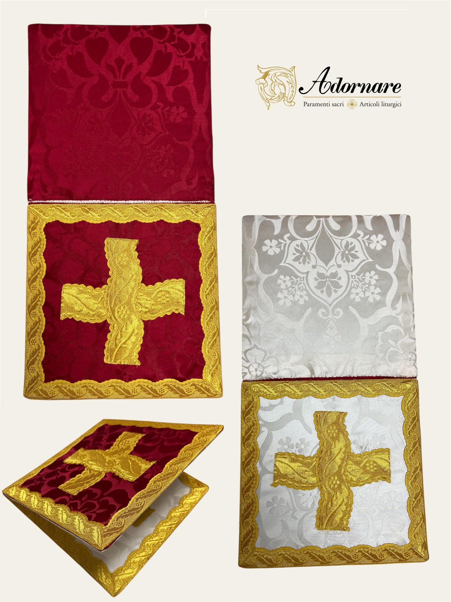 Damask Reversible French Travel Set (Ivory/Red) / Pianeta Francese bicolore in damasco