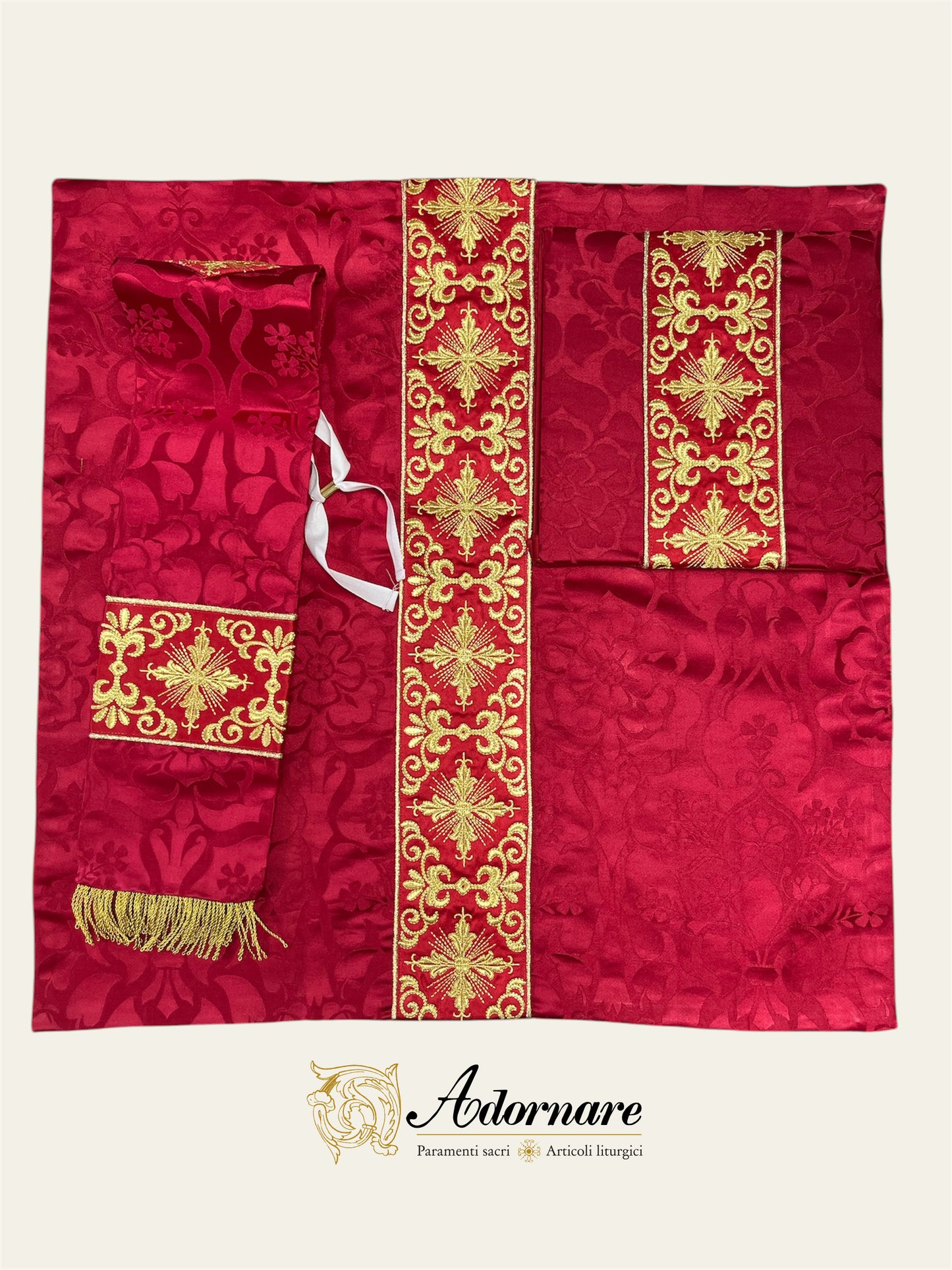 Semi-gothic chasuble with embroidered ornate cross Y-orphrey and IHS appliqué - Low Mass Set / Casule semi-gotica Damasco ricamato a macchina