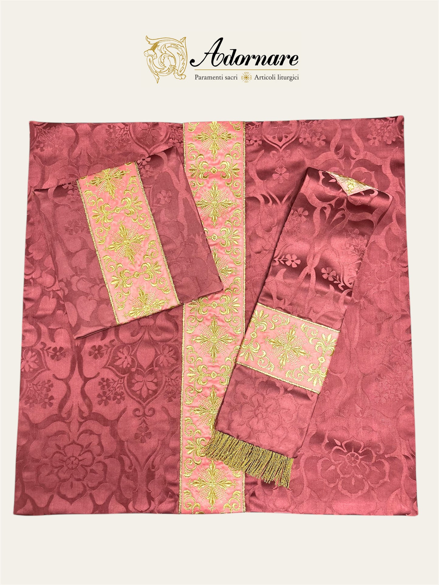 Semi-gothic chasuble with embroidered ornate cross Y-orphrey and IHS appliqué - Low Mass Set / Casula semi-gotica Damasco ricamato a macchina