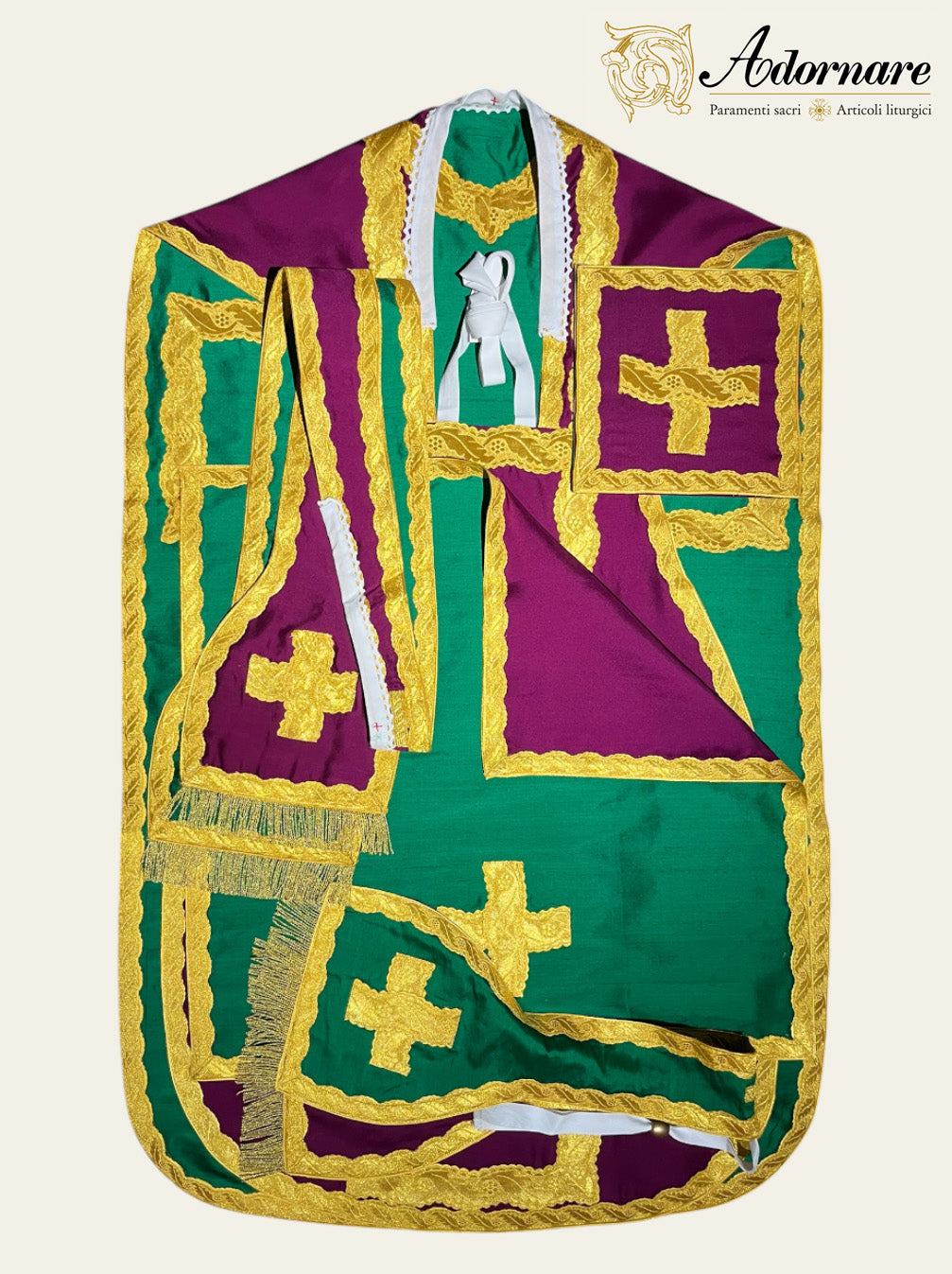 Silk Dupioni Reversible French Travel Set (Green/Violet) / Pianeta Francese bicolore in pura seta