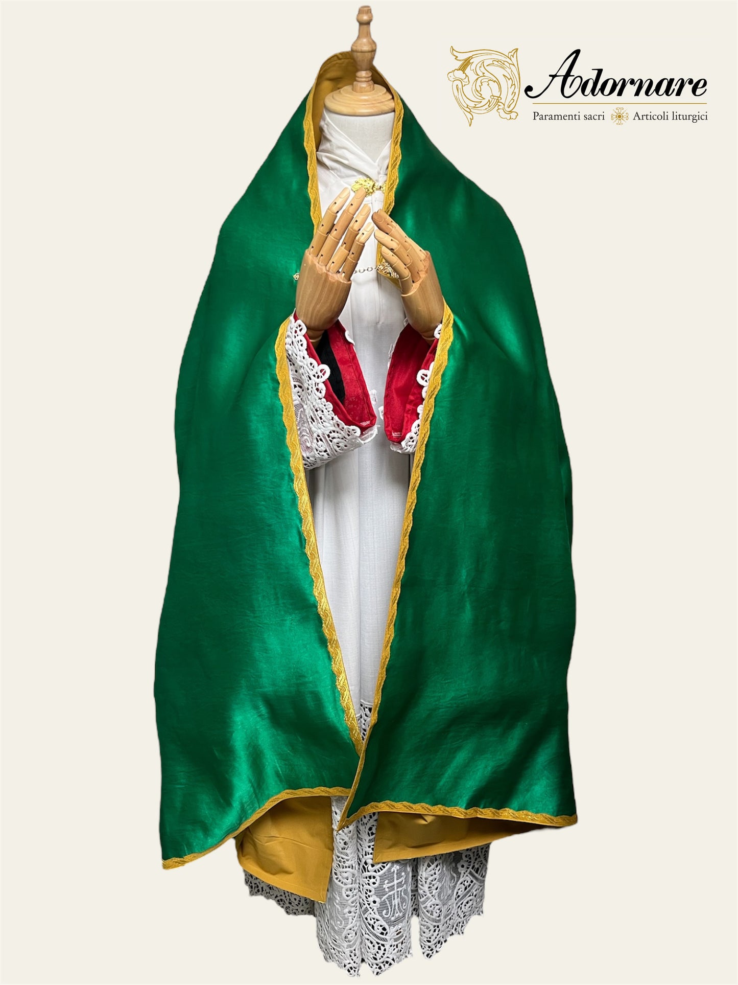 Green silk Roman-style Humeral Veil with embroidered eucharistic symbol