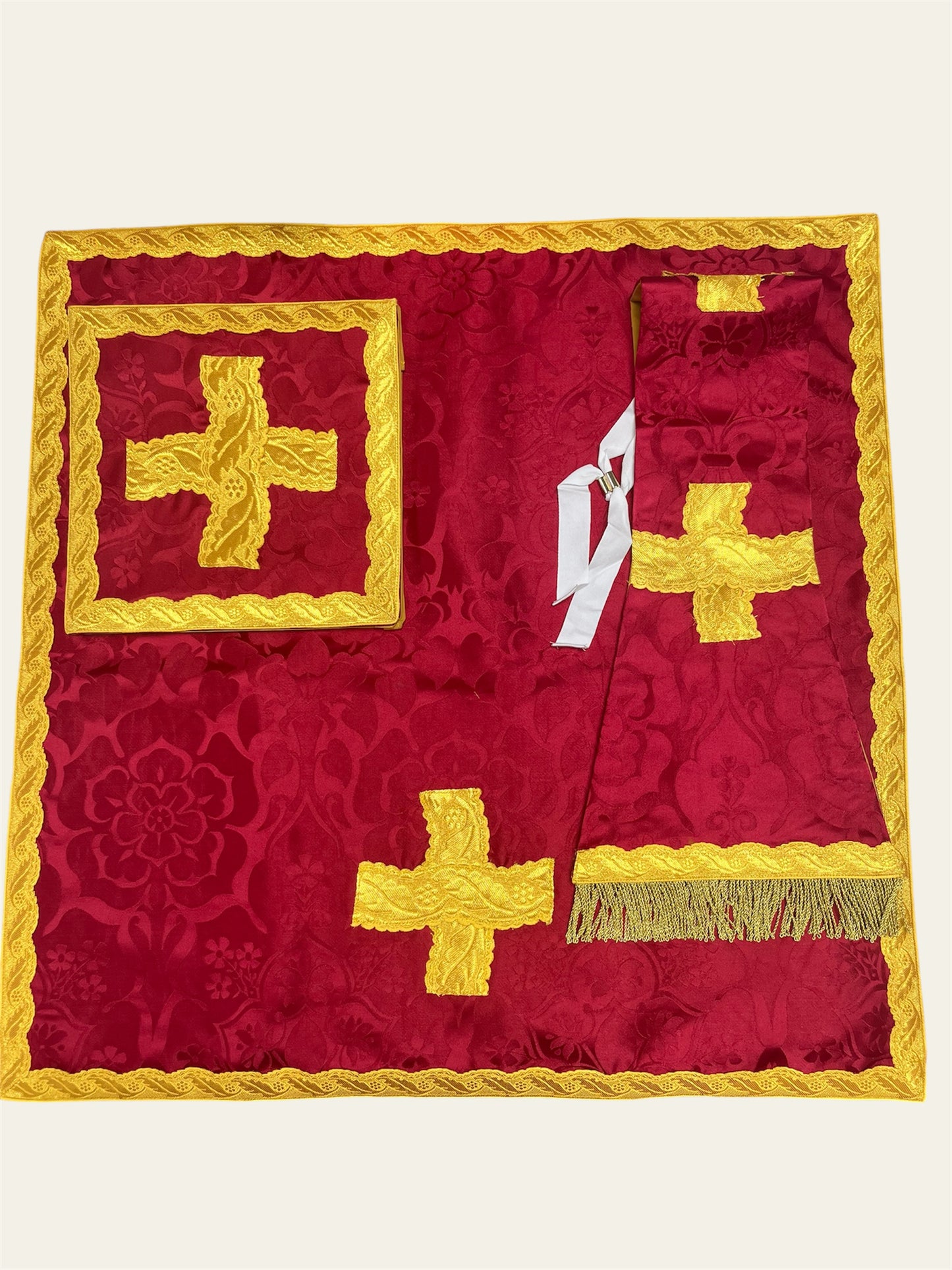 Italian-cut Roman maniple, burse and chalice veil / Velo, borsa e manipolo