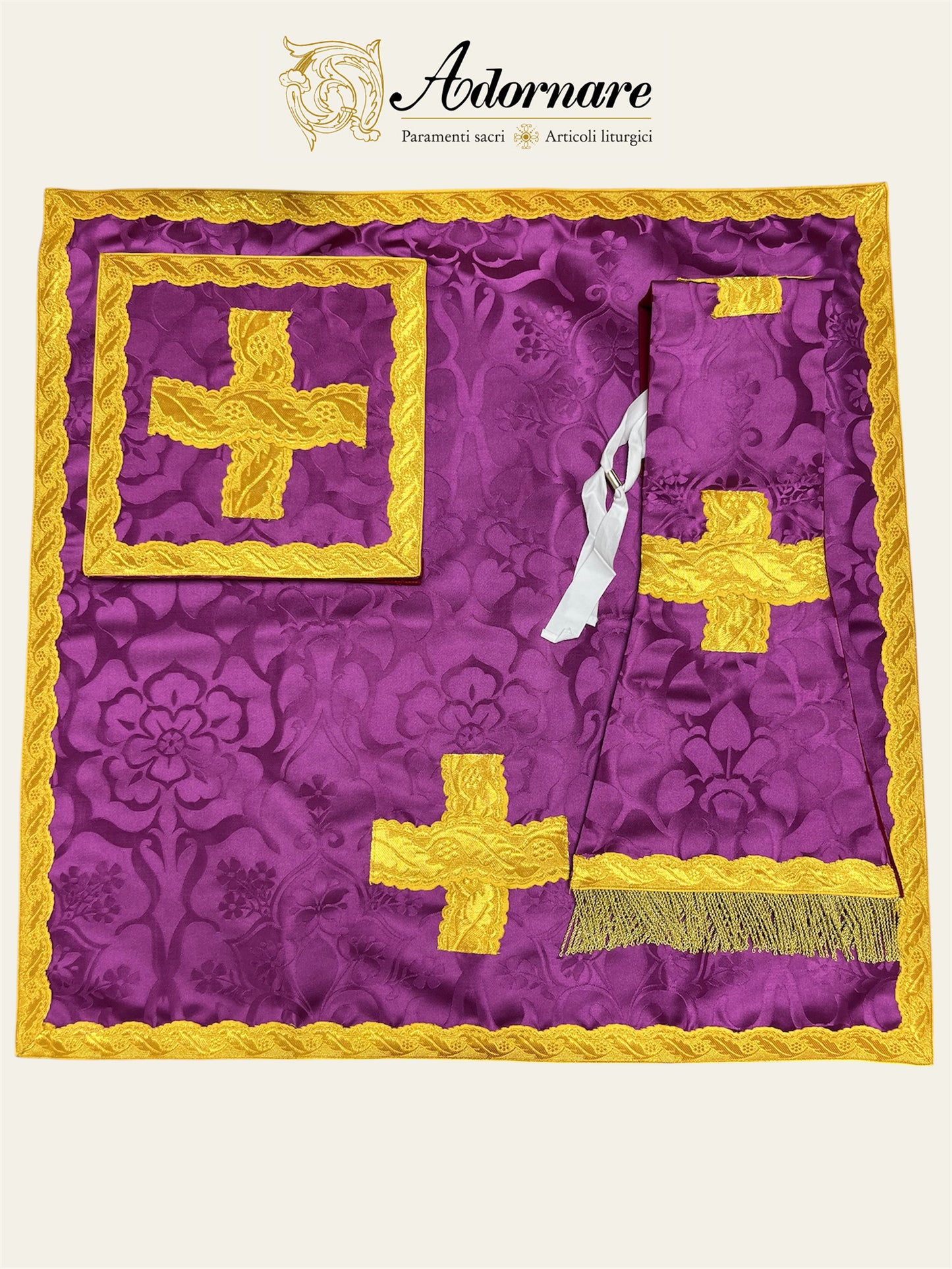 Italian-cut Damask Roman Chasuble with brocade panels Low Mass Set / Pianeta Romana Damasco con inserti