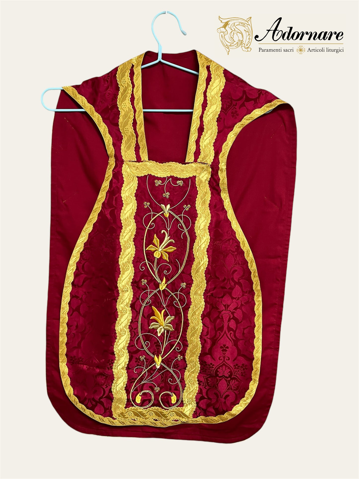 "IHS" Hand-embroidered French-cut Roman Chasuble Low Mass Set / Pianeta Francese "IHS"