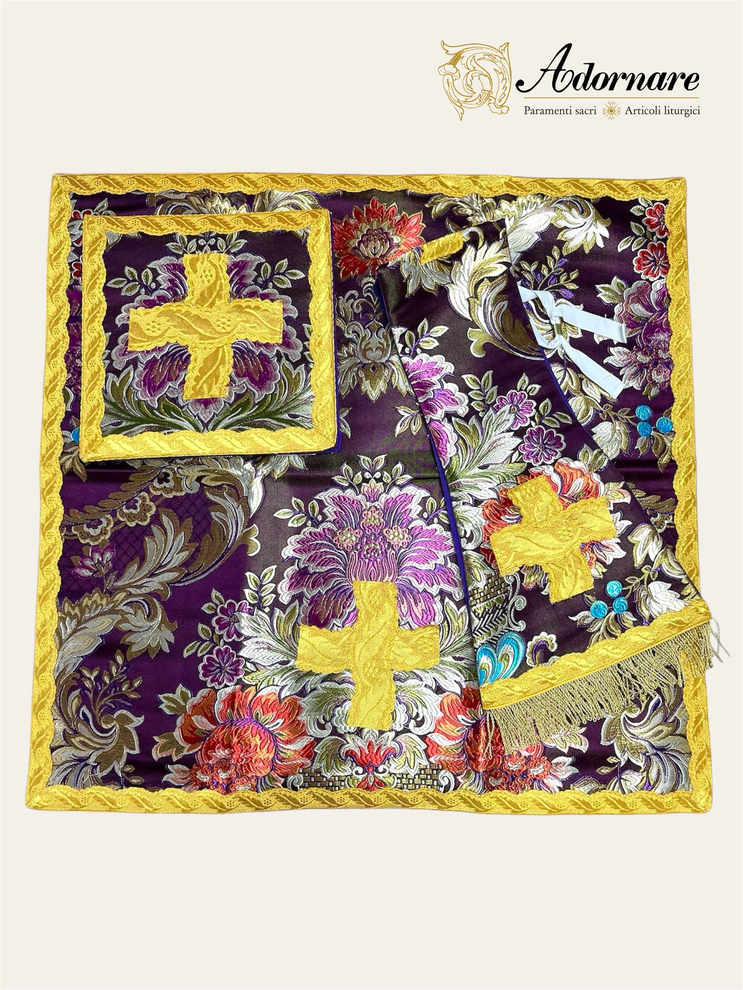 Italian Floral Brocade Roman Chasuble Low Mass Set (Violet) / Pianeta Romana Broccato (Viola)