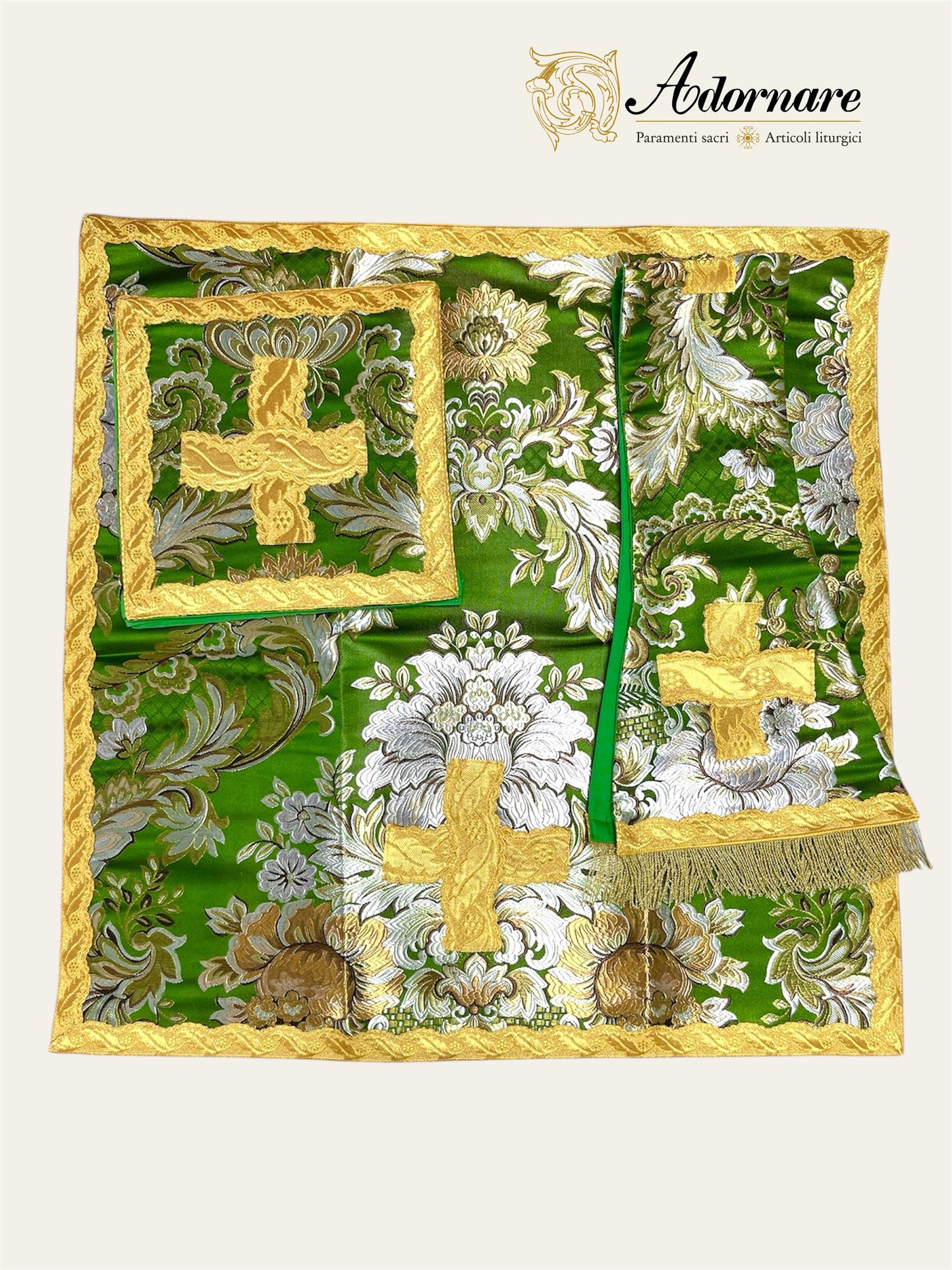 Italian Floral Brocade Roman Chasuble Low Mass Set (Green) / Pianeta Romana Broccato (Verde)