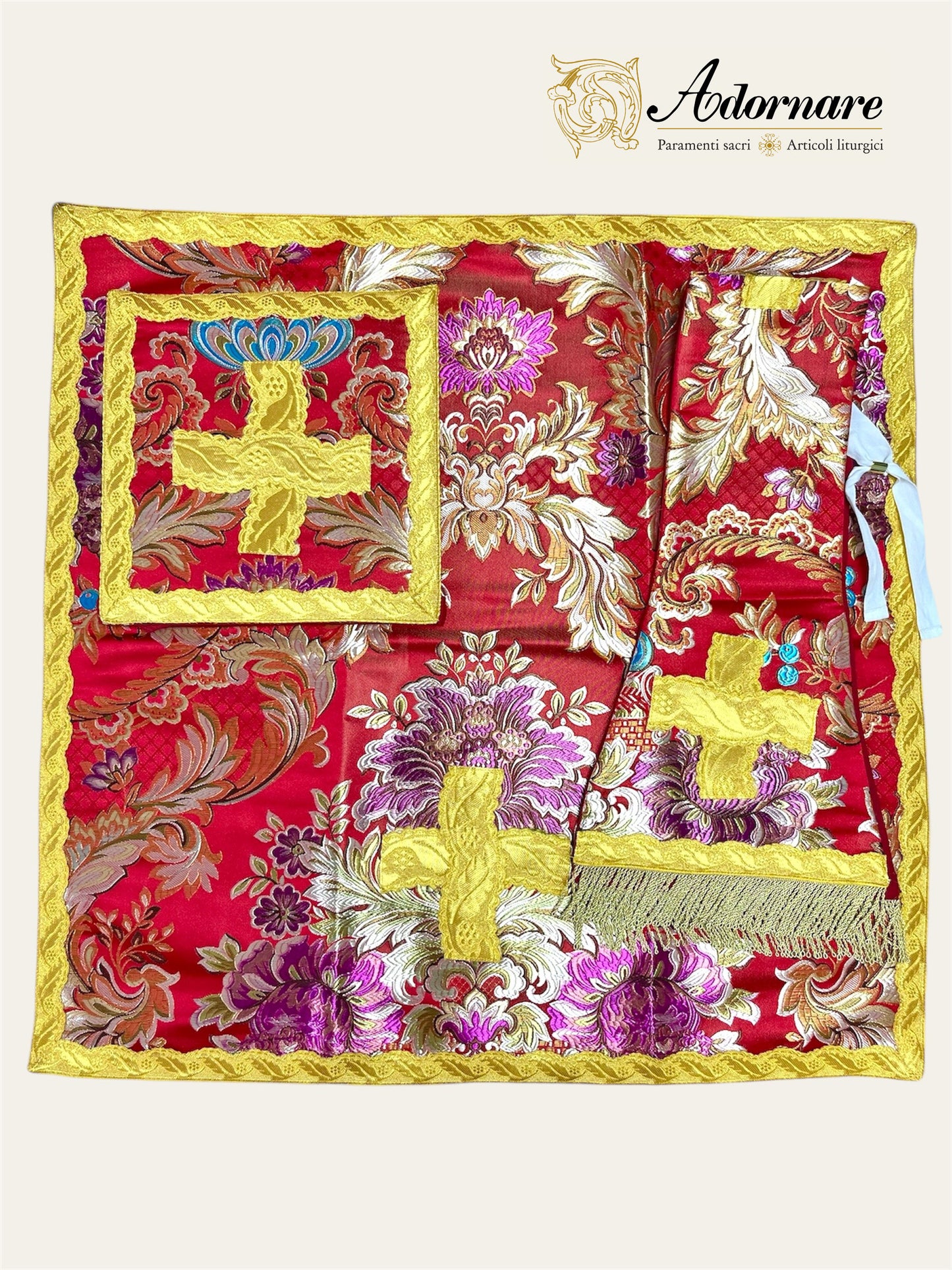 Italian Floral Brocade Roman Chasuble Low Mass Set (Red) / Pianeta Romana Broccato (Rosso)