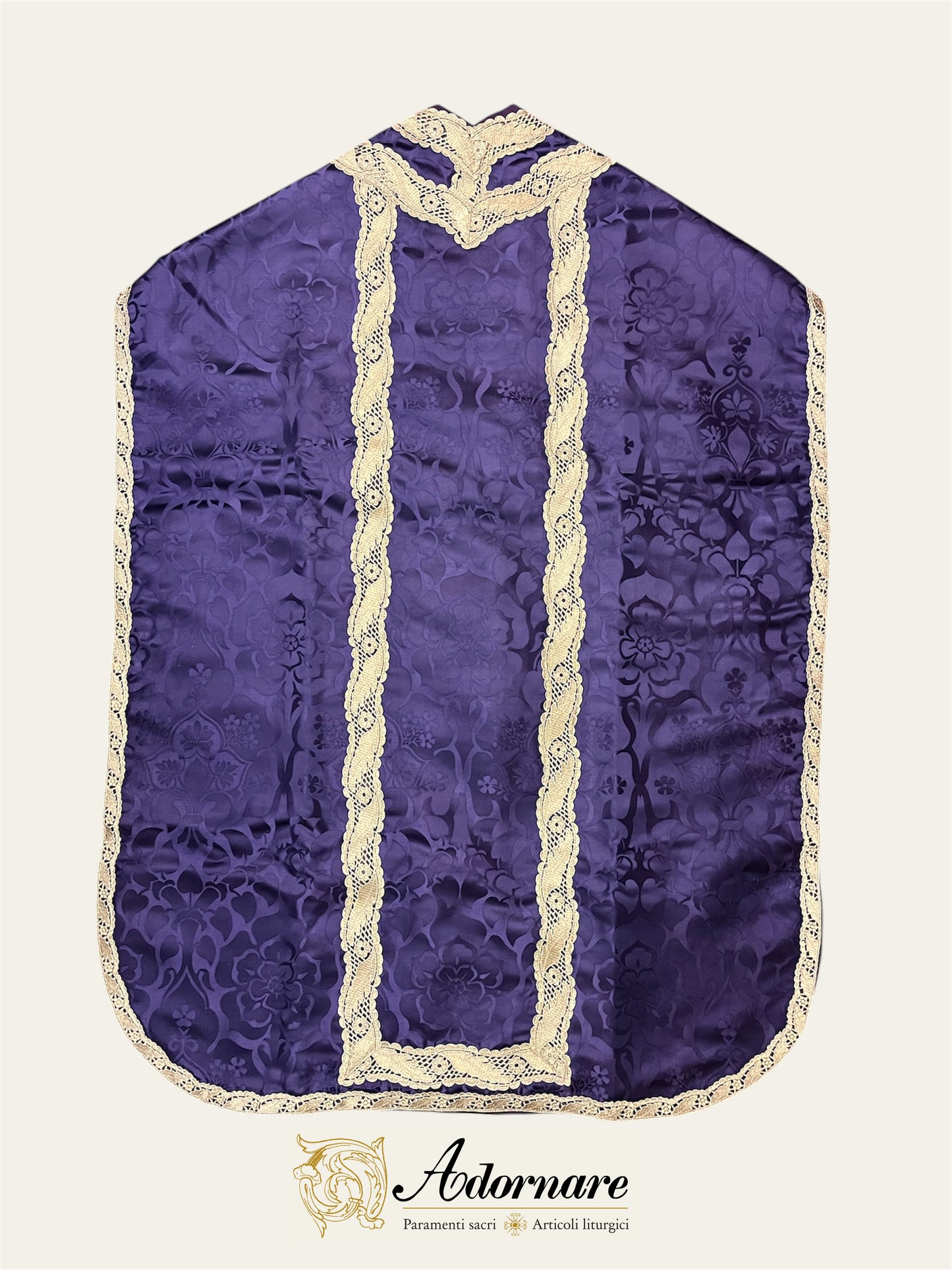 Damask Roman Chasuble with silver filigree wavy gallons - Low Mass Set / Pianete Romane Damasco