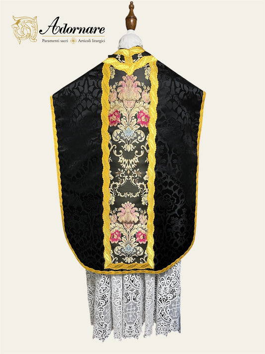 Requiem Italian-cut Roman Chasuble Low Mass Set with brocade panels / Pianeta Romana Damasco con inserti