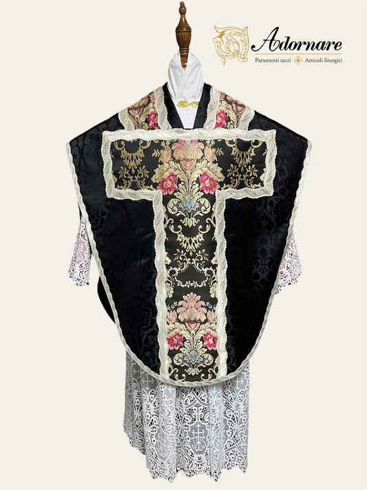 Requiem St Philip Neri Chasuble Low Mass Set (Black) / Pianeta San Filippo in Broccato (Nero)