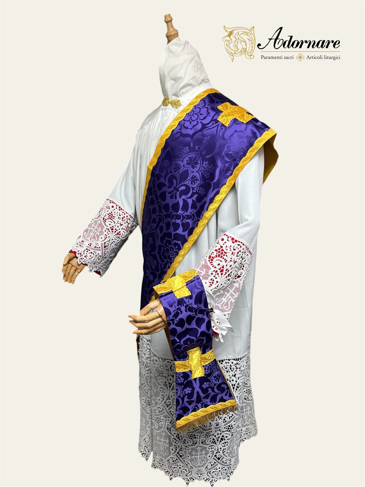 Damask Folded chasubles & broad stole Solemn Mass Set in Italian Roman Style /Pianete Plicate e Stolone Romano Damasco