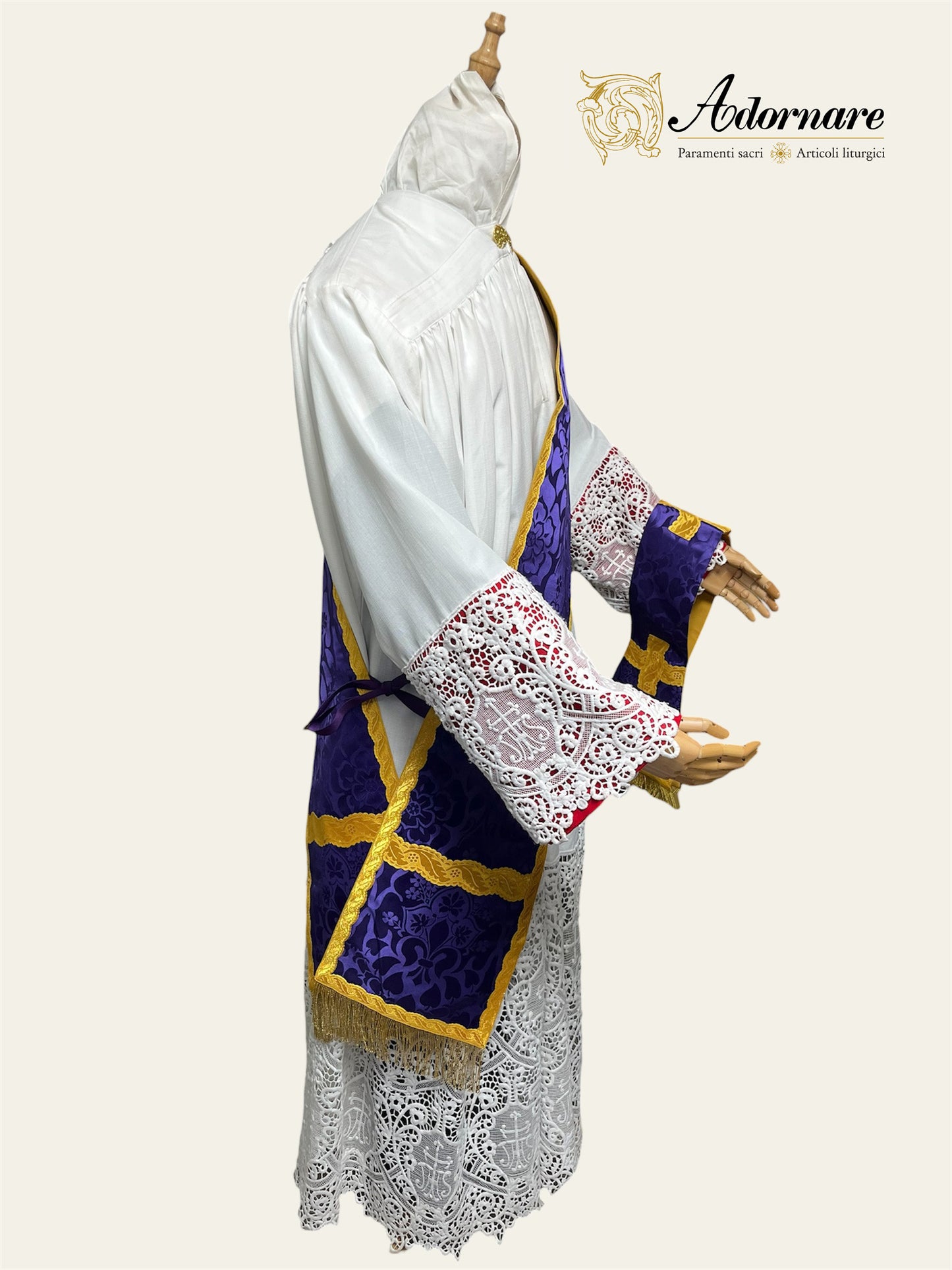 Damask Folded chasubles & broad stole Solemn Mass Set in Italian Roman Style /Pianete Plicate e Stolone Romano Damasco