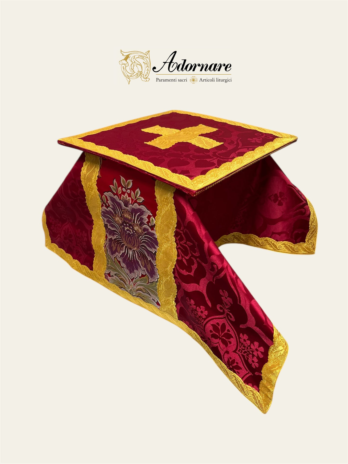 Contemporary Roman-cut Damask Roman Chasuble with brocade insert panel Low Mass Set / Pianeta Romana Damasco con inserti in broccato