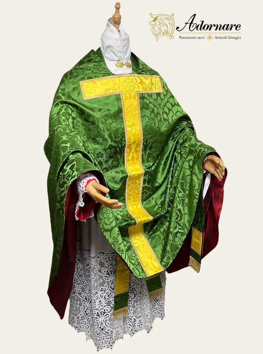 Damask Conical Chasuble with insert panels - Low Mass Set / Casula Conica in damasco con inserti